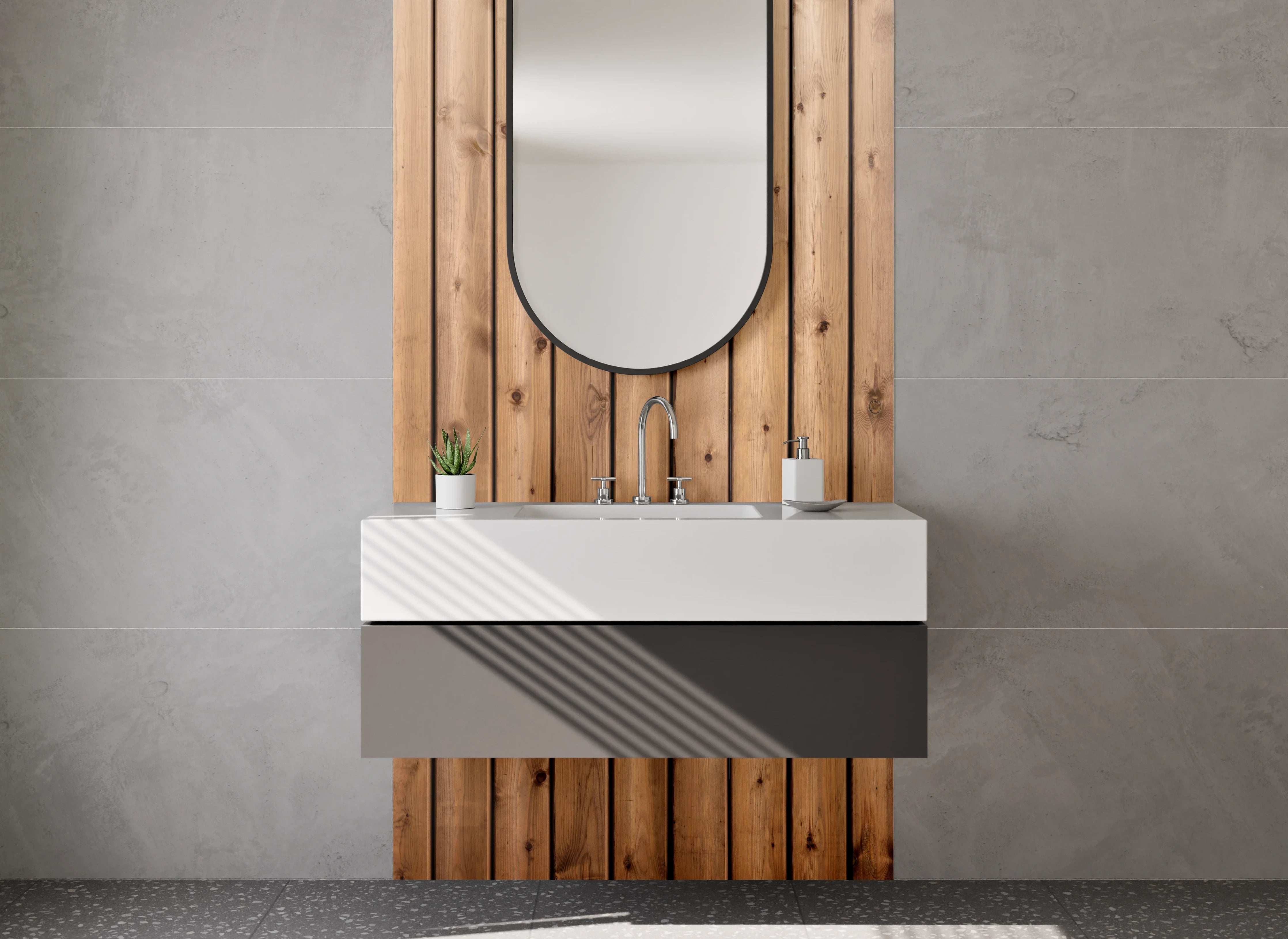 Waschbecken-Rückwand - Holzpaneel Wand mit Naturfurnier