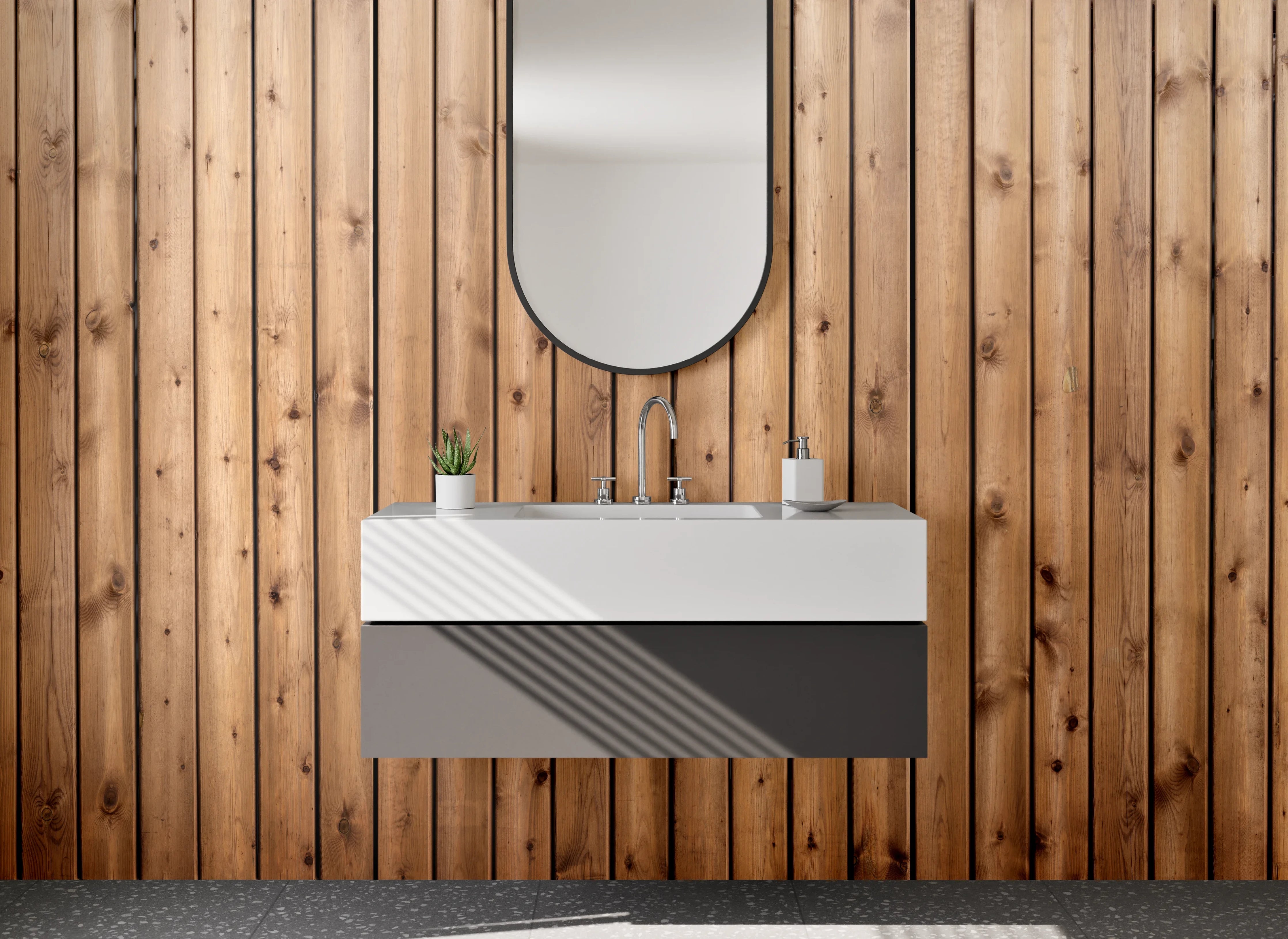 Waschbecken-Rückwand - Holzpaneel Wand mit Naturfurnier