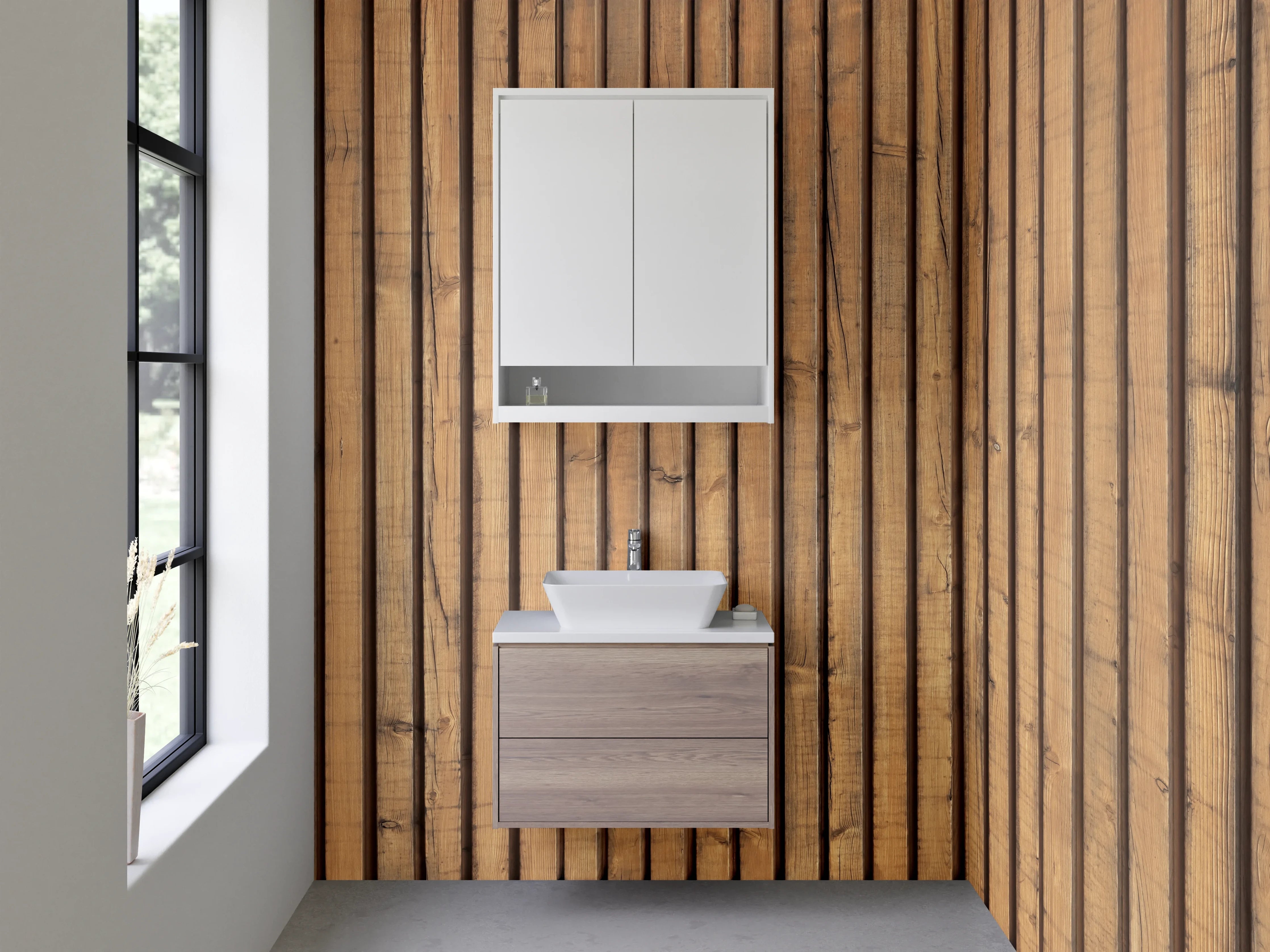 Waschbecken-Rückwand - Holzpaneel mit gerader Maserung