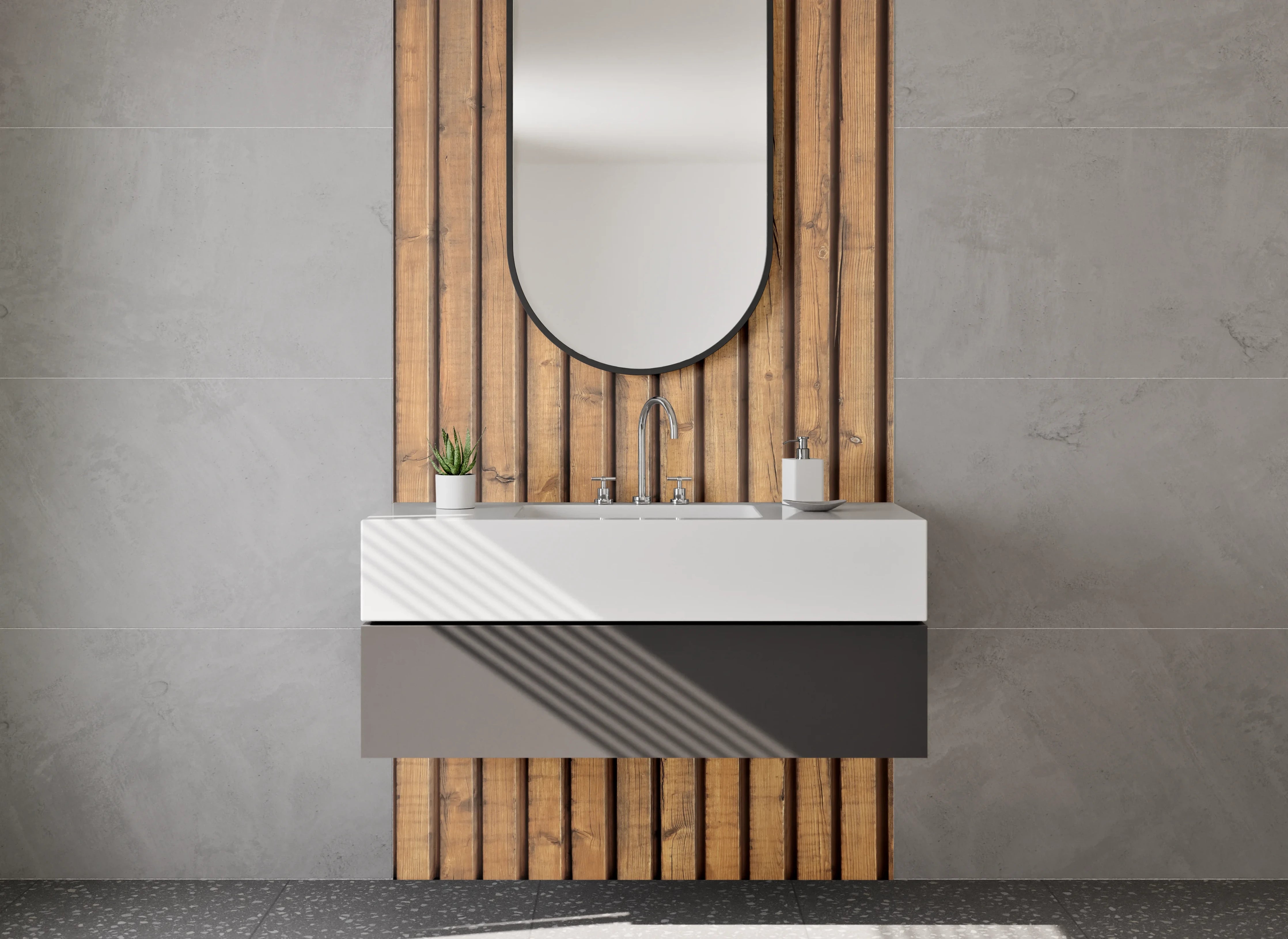 Waschbecken-Rückwand - Holzpaneel mit gerader Maserung
