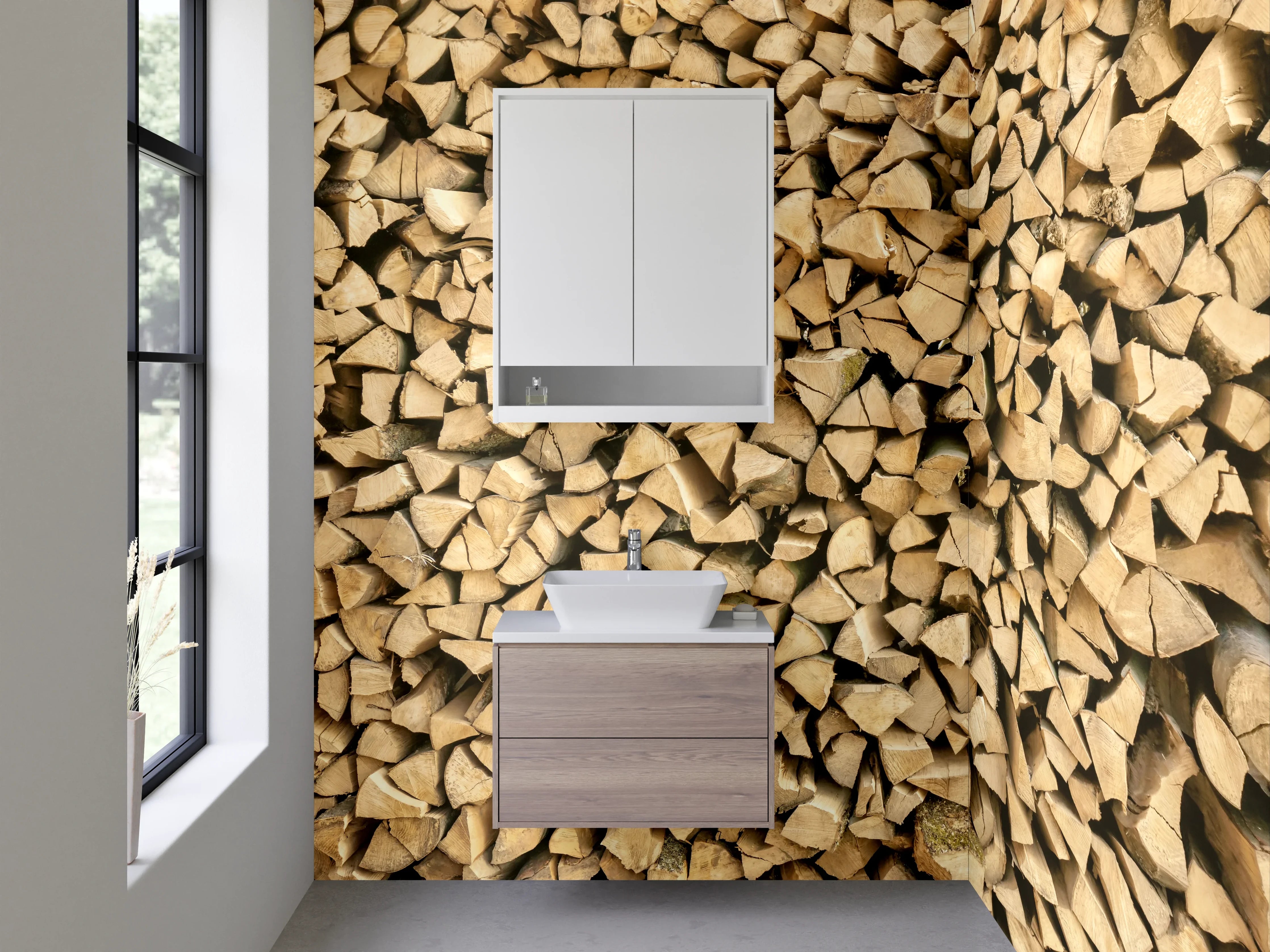 Waschbecken-Rückwand - Holzscheit Stapel Wandbild