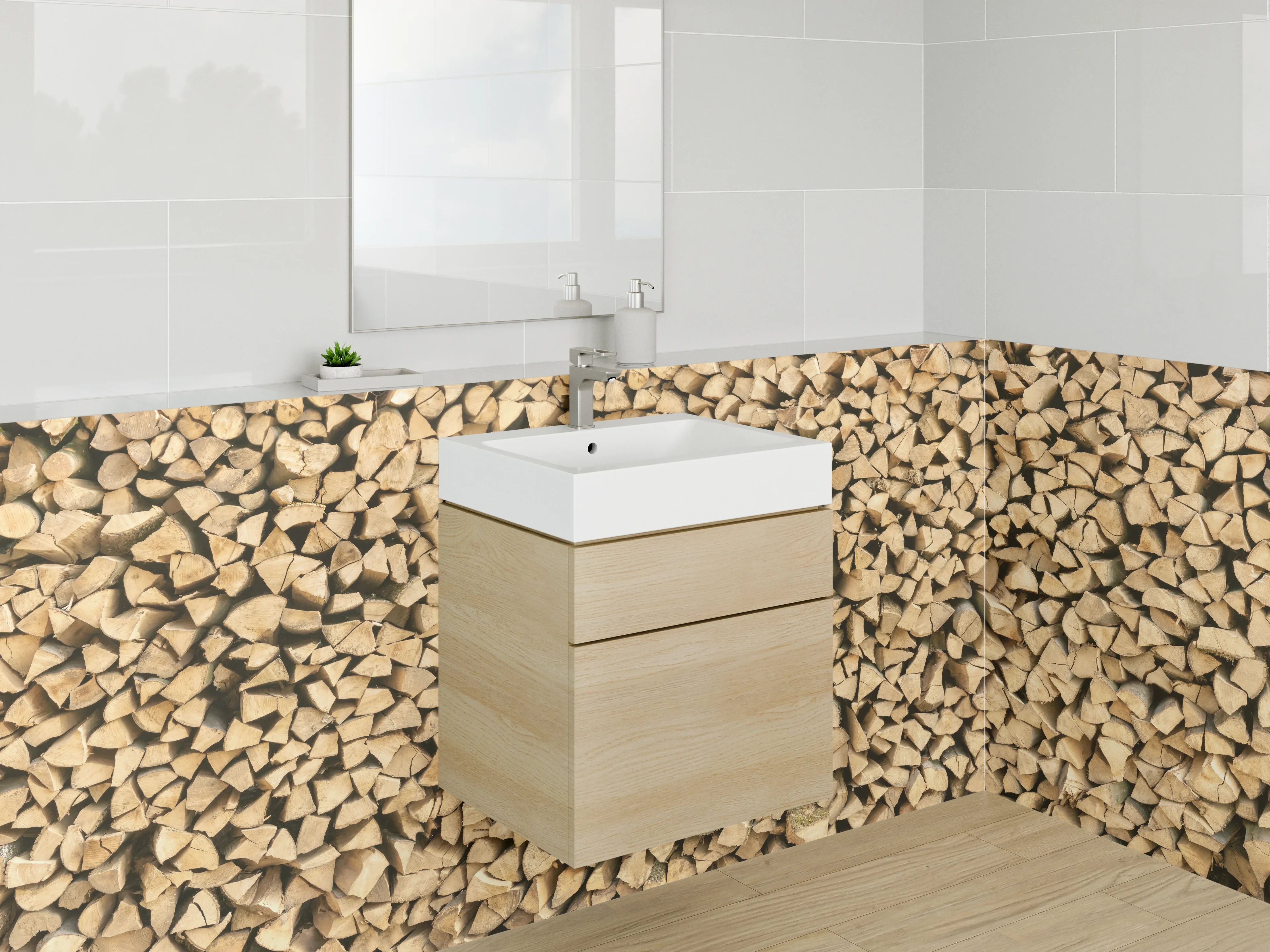 Waschbecken-Rückwand - Holzscheit Stapel Wandbild
