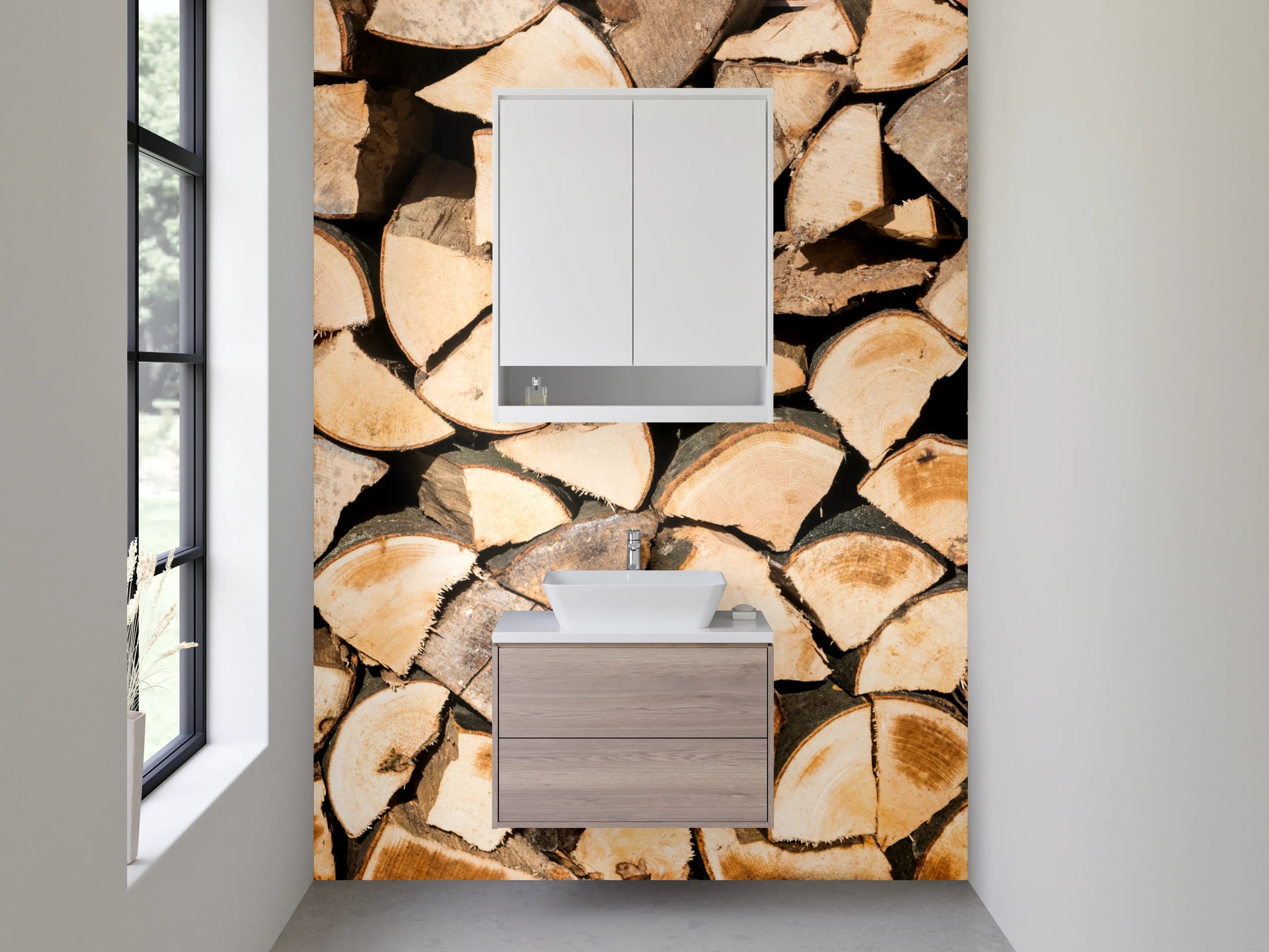 Waschbecken-Rückwand - Holzscheitstapel Rustikales Design