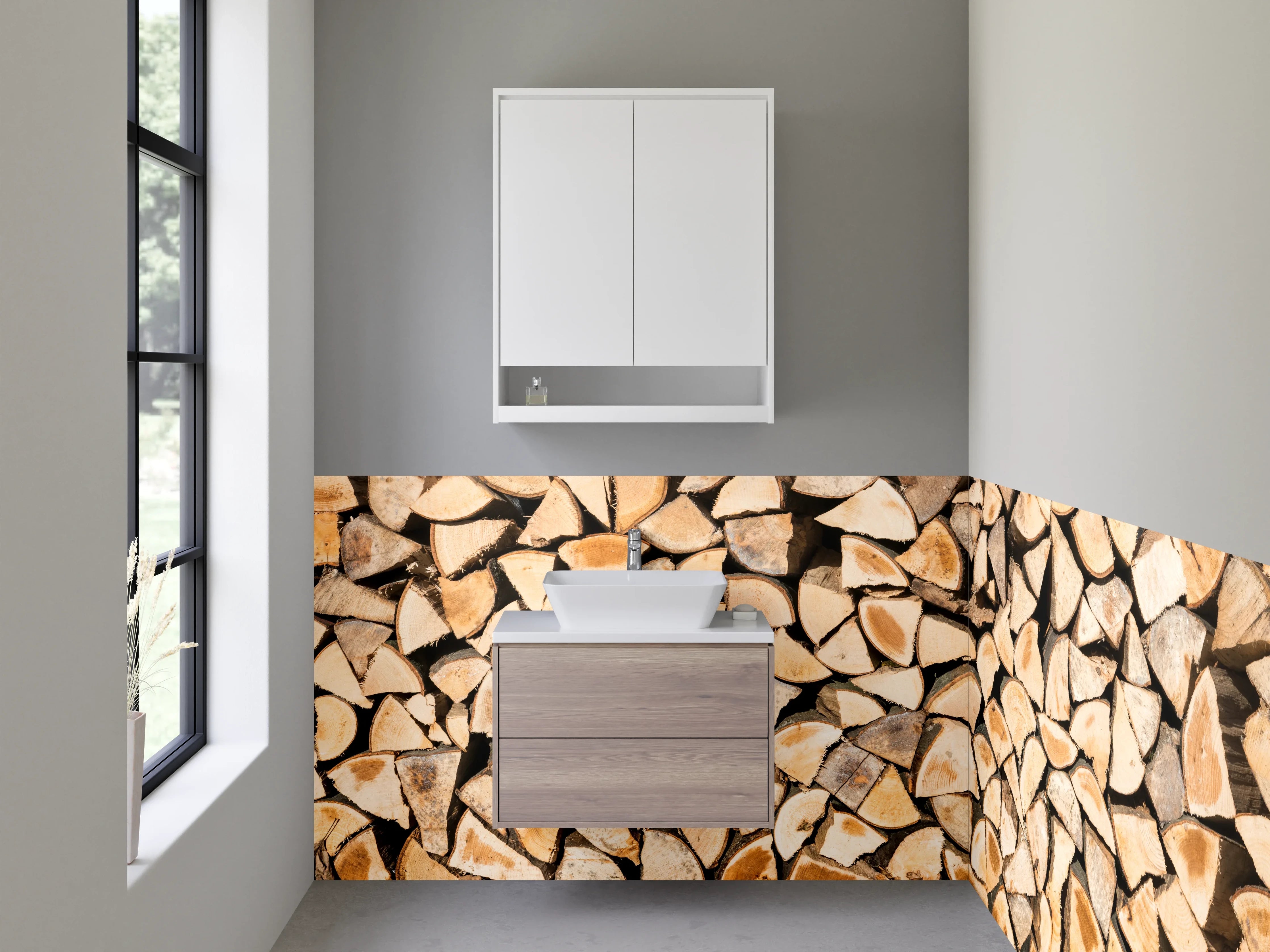 Waschbecken-Rückwand - Holzscheitstapel Rustikales Design