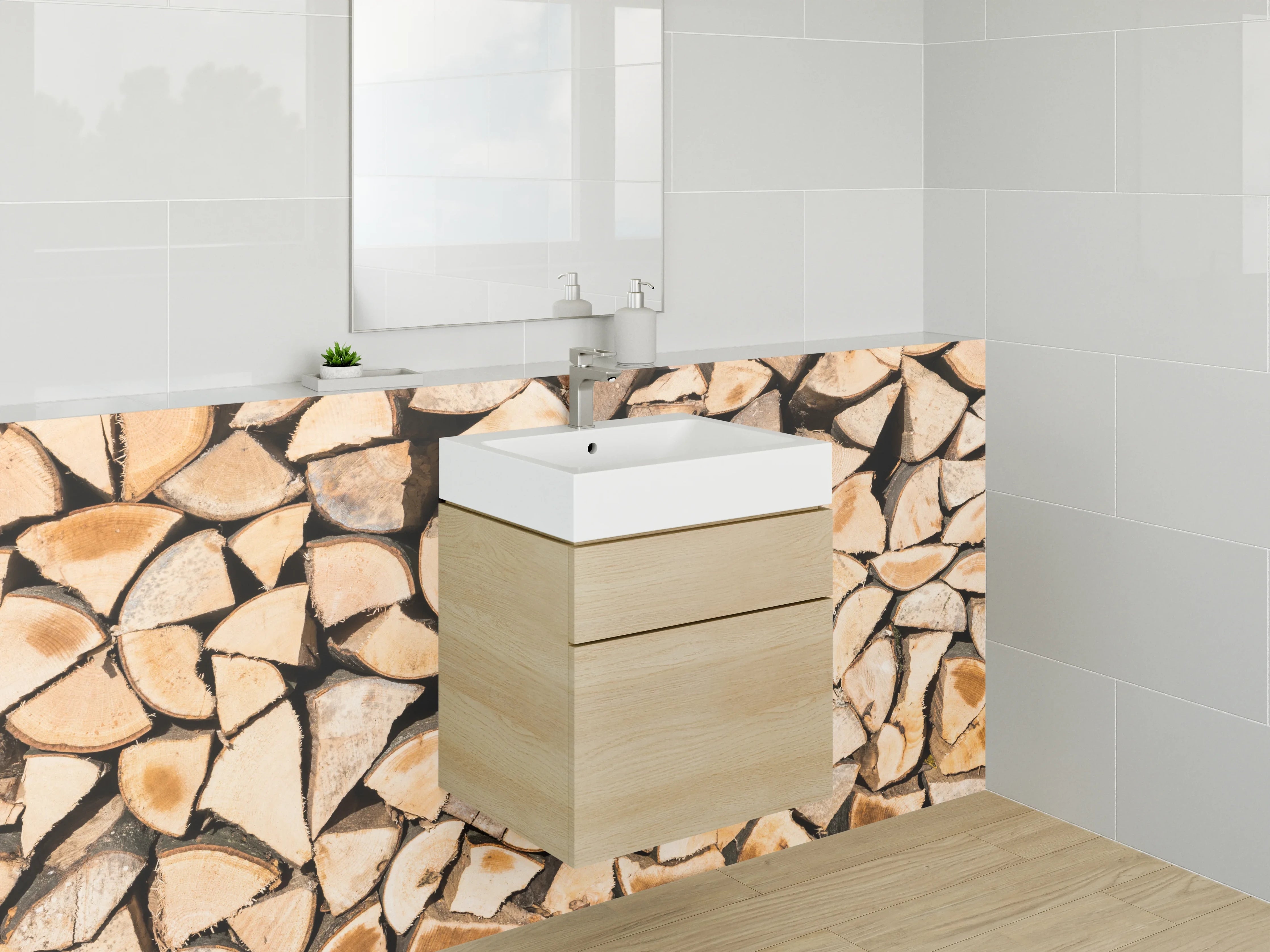 Waschbecken-Rückwand - Holzscheitstapel Rustikales Design