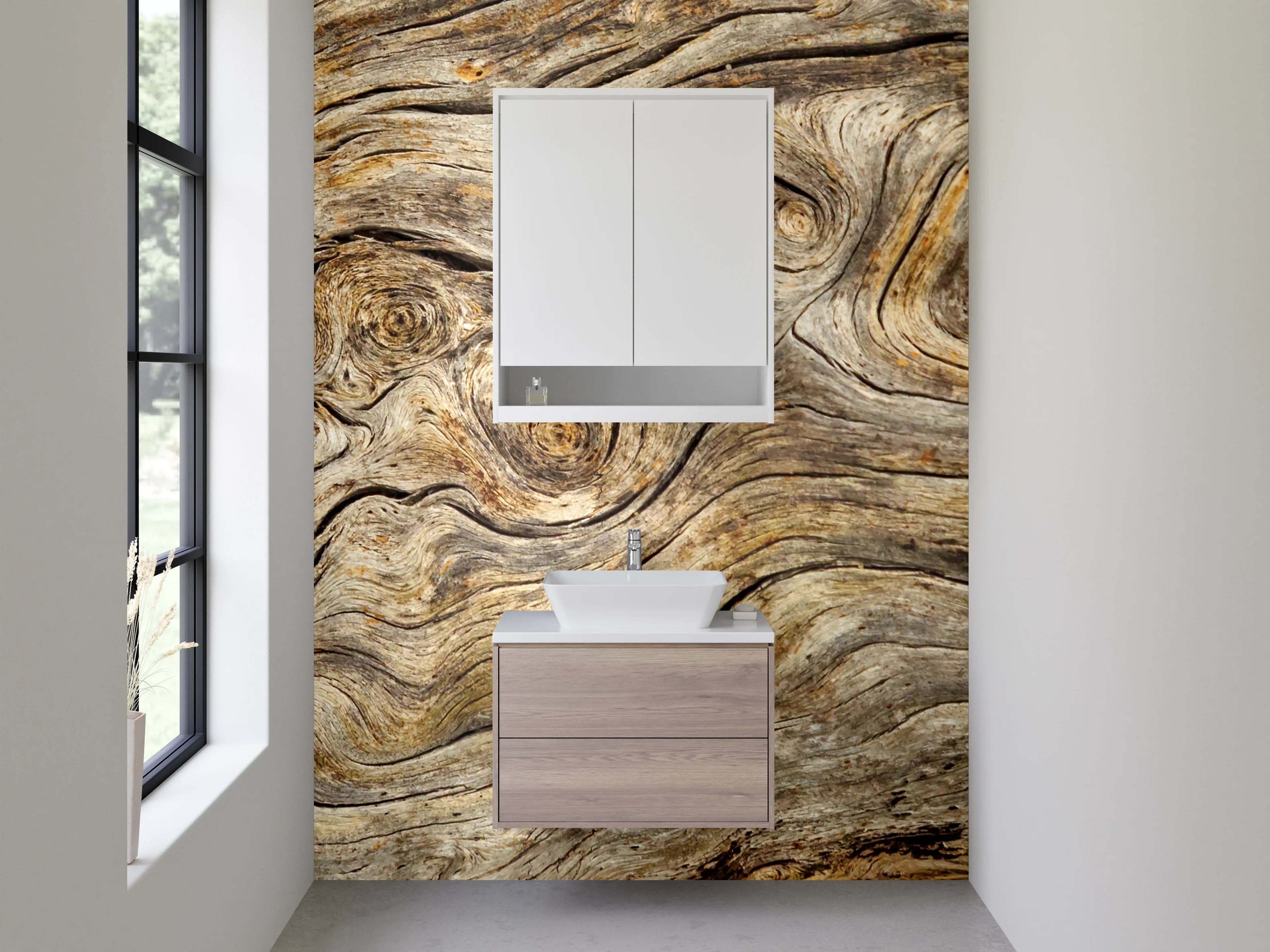 Waschbecken-Rückwand - Holzstruktur Braun Grau Modern