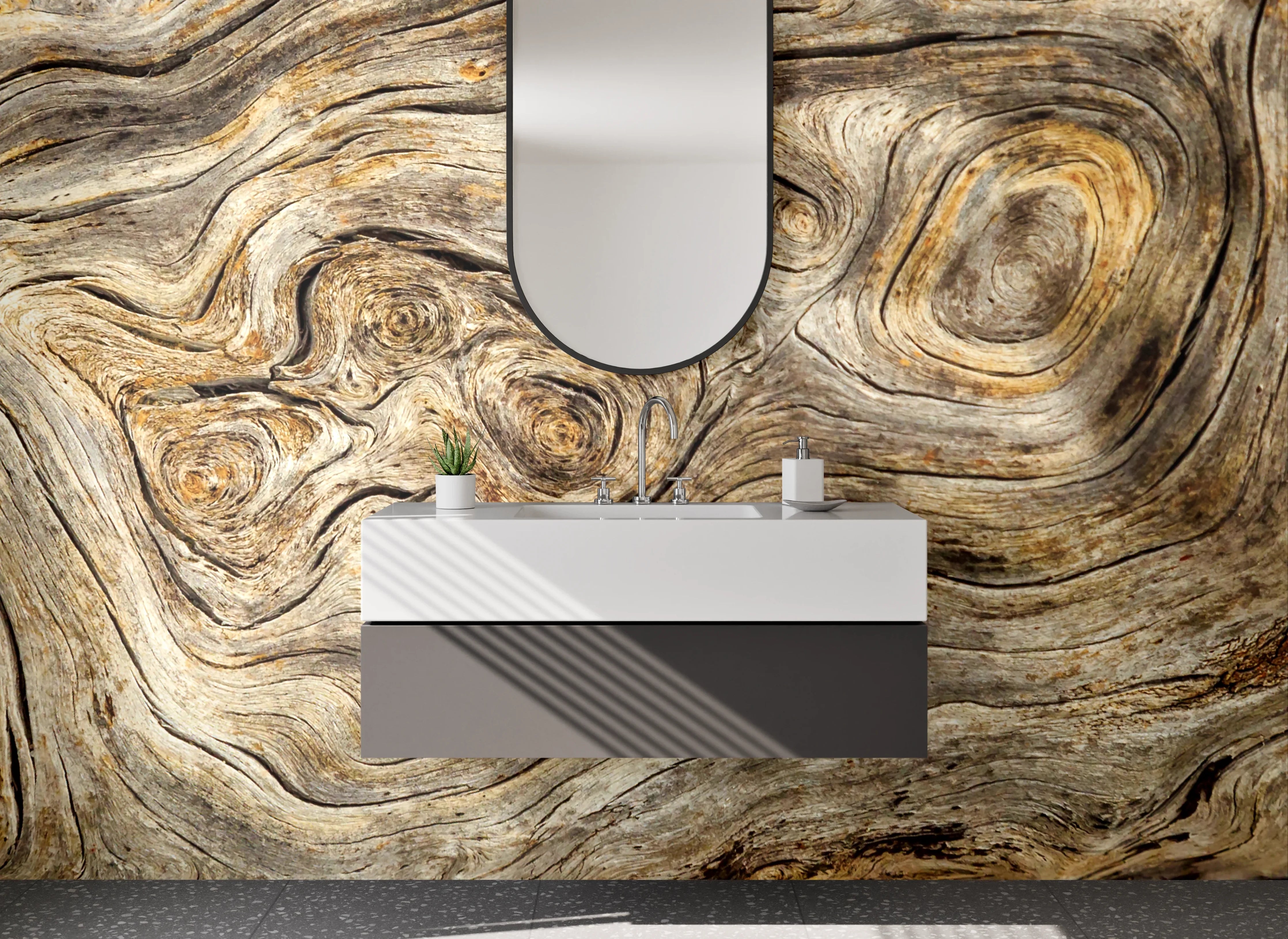 Waschbecken-Rückwand - Holzstruktur Braun Grau Modern