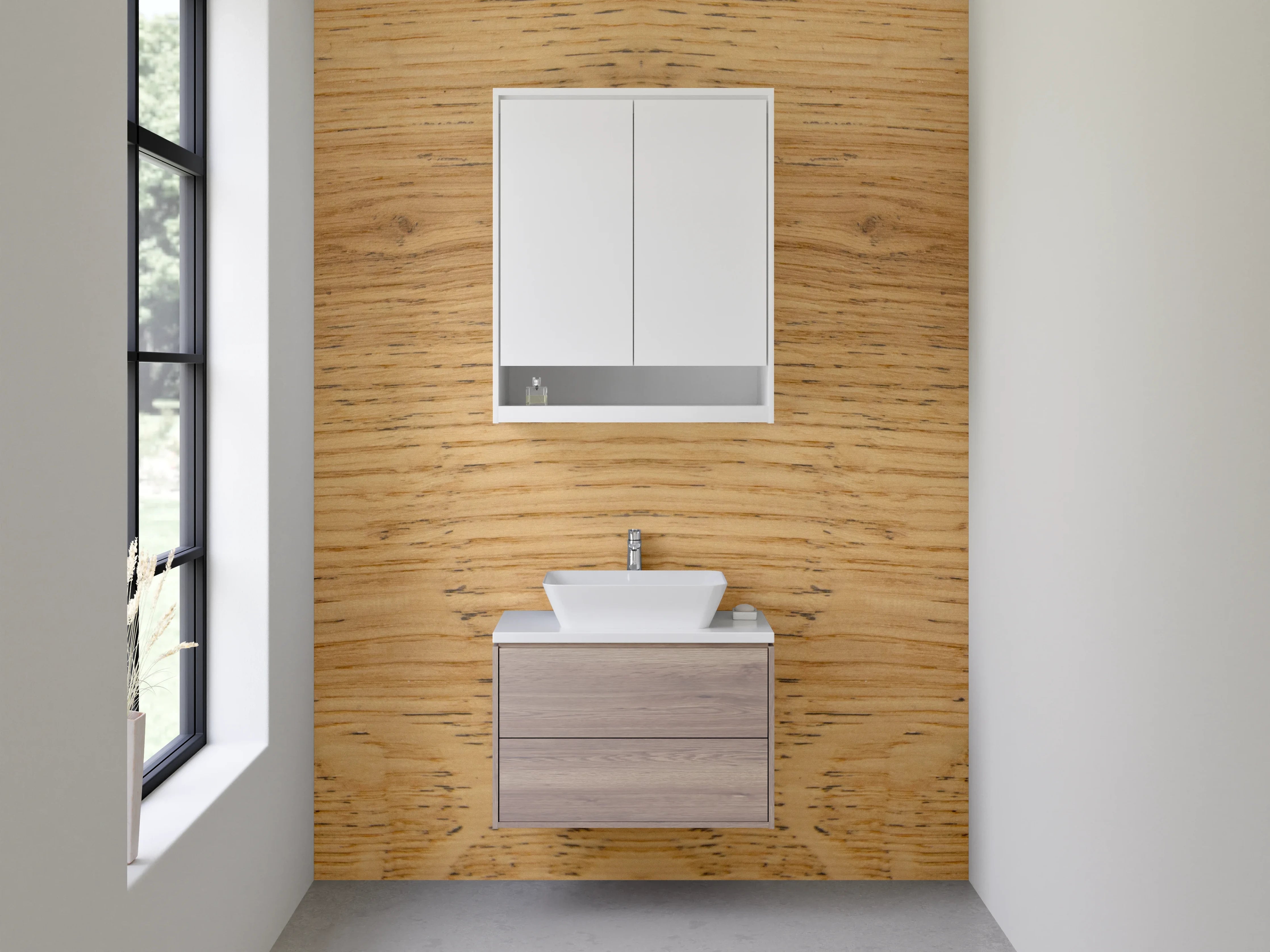 Waschbecken-Rückwand - Holzstruktur mit warmer Anmutung