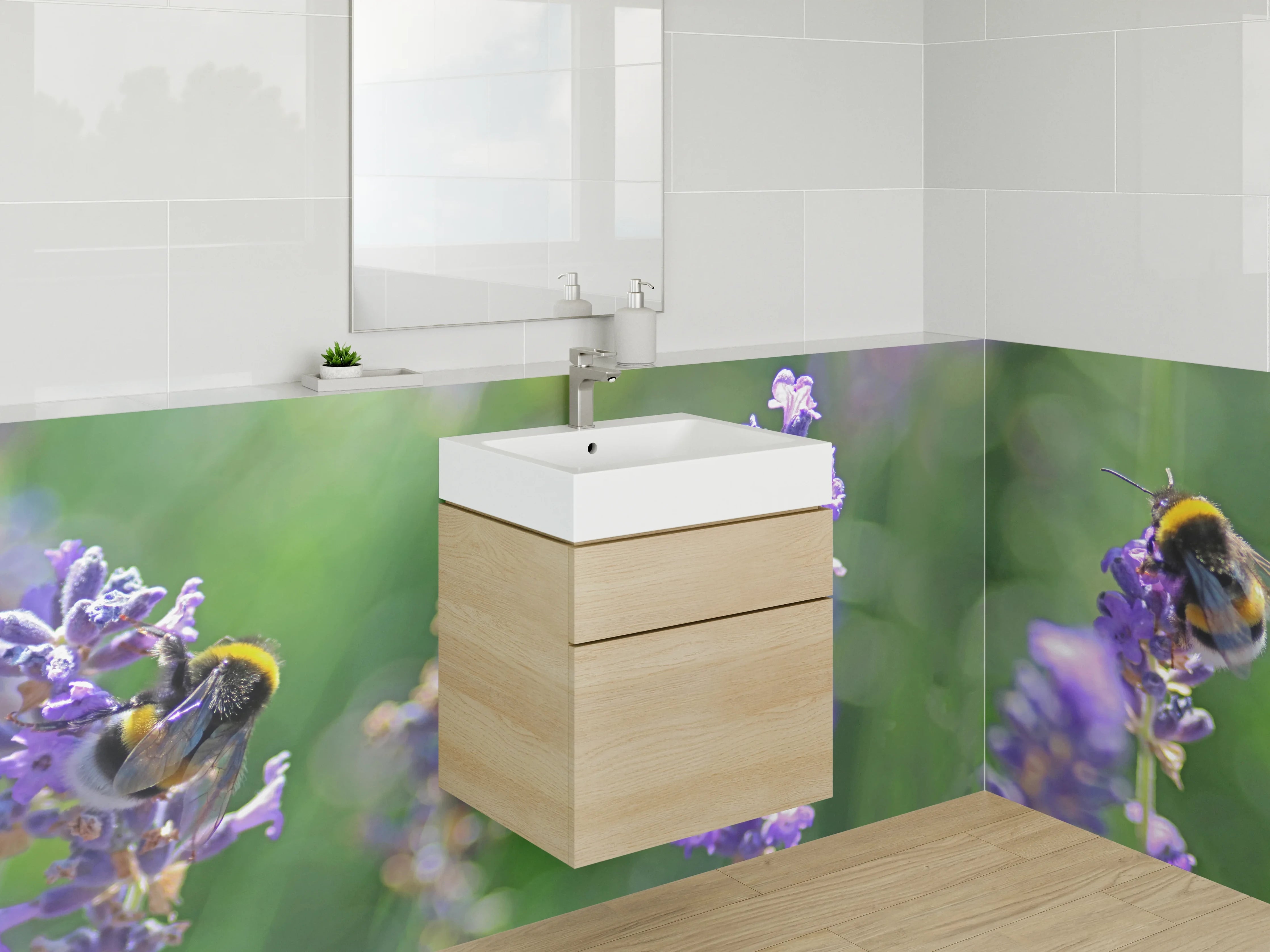 Waschbecken-Rückwand - Hummel auf Lavendelblüten Naturmotiv