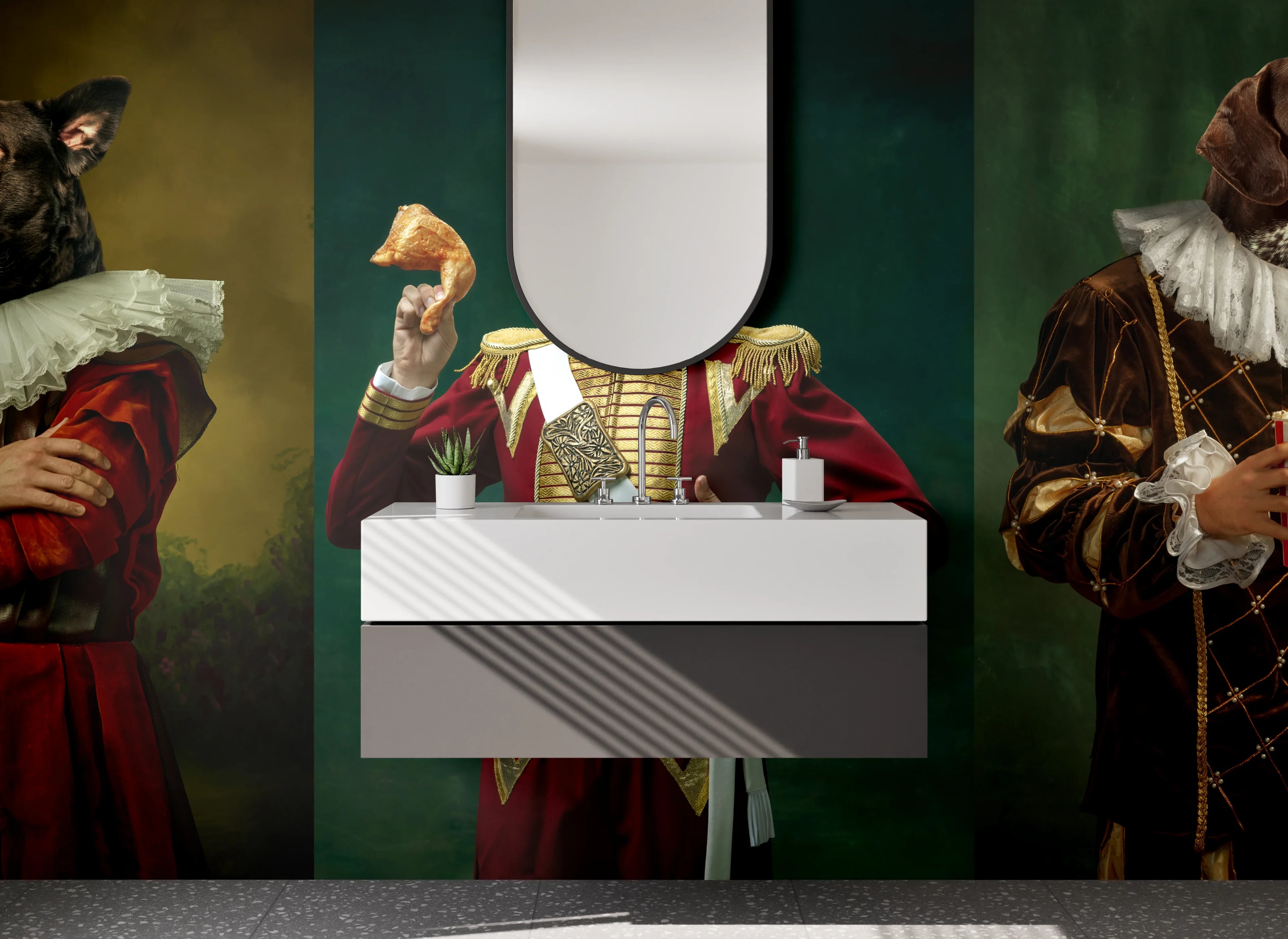 Waschbecken-Rückwand - Hunde als Adelige – Renaissance Humor