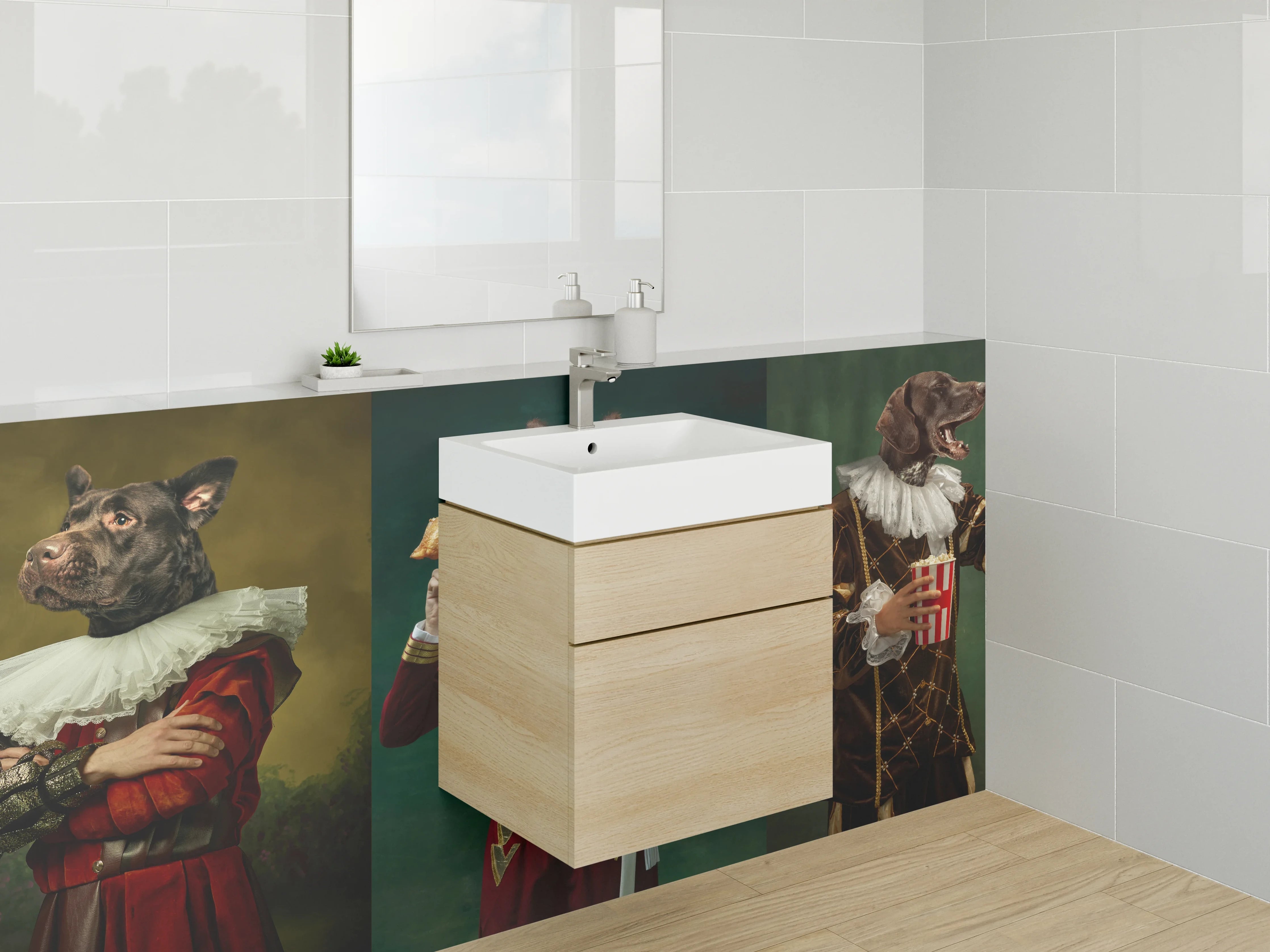 Waschbecken-Rückwand - Hunde als Adelige – Renaissance Humor