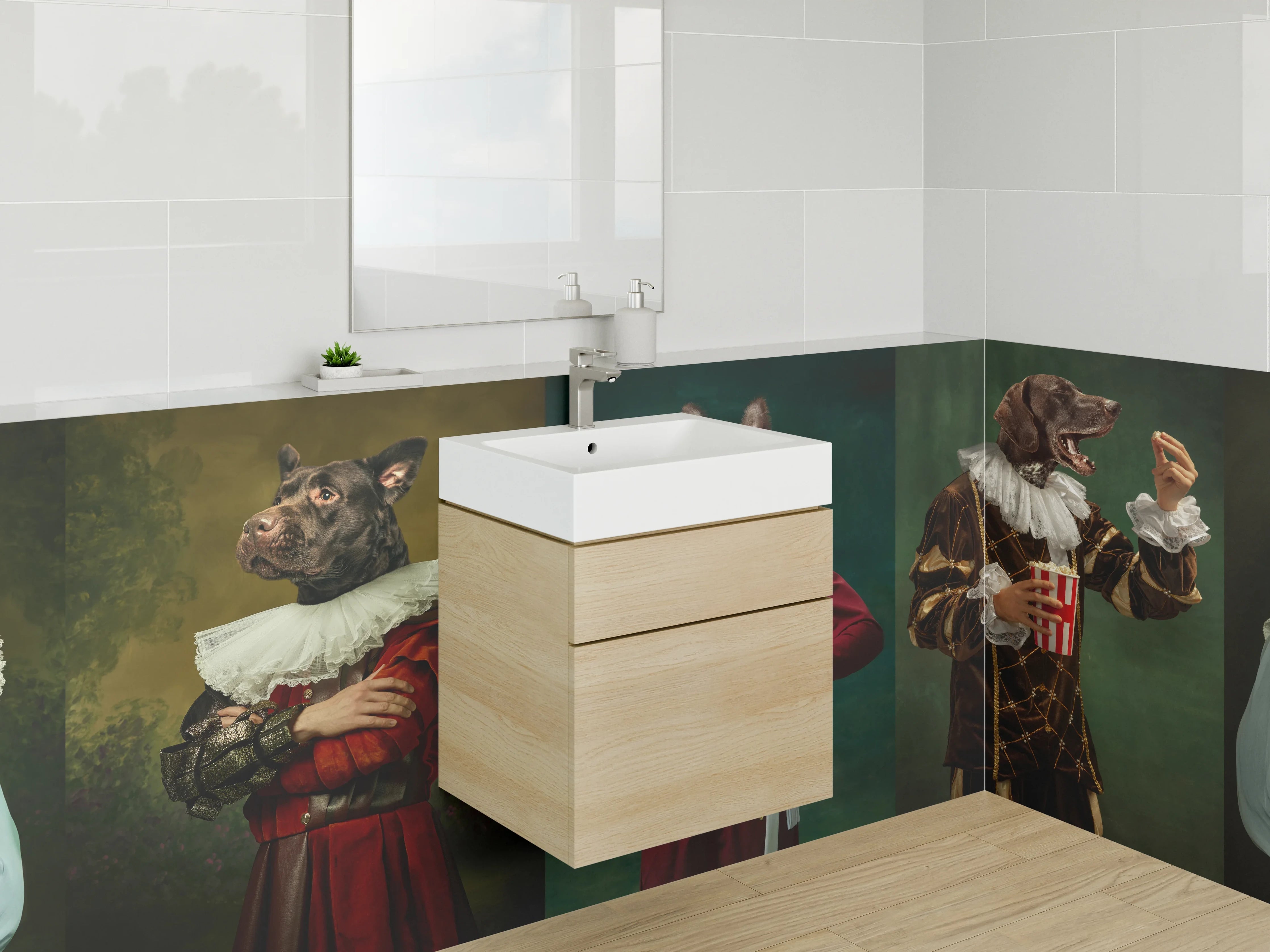 Waschbecken-Rückwand - Hunde als Adelige – Renaissance Humor
