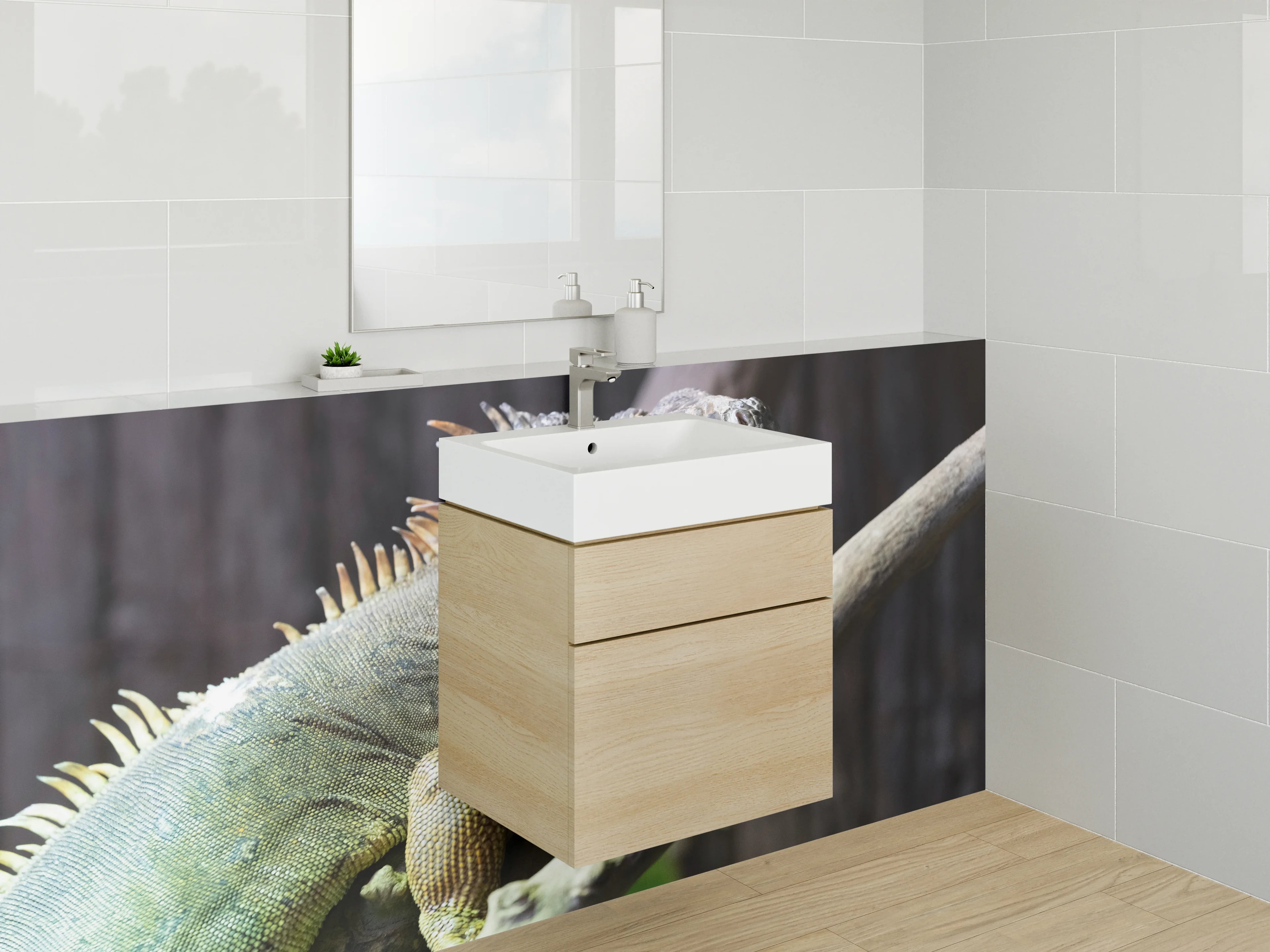 Waschbecken-Rückwand - Iguana auf Ast – Exotische Tieraufnahme