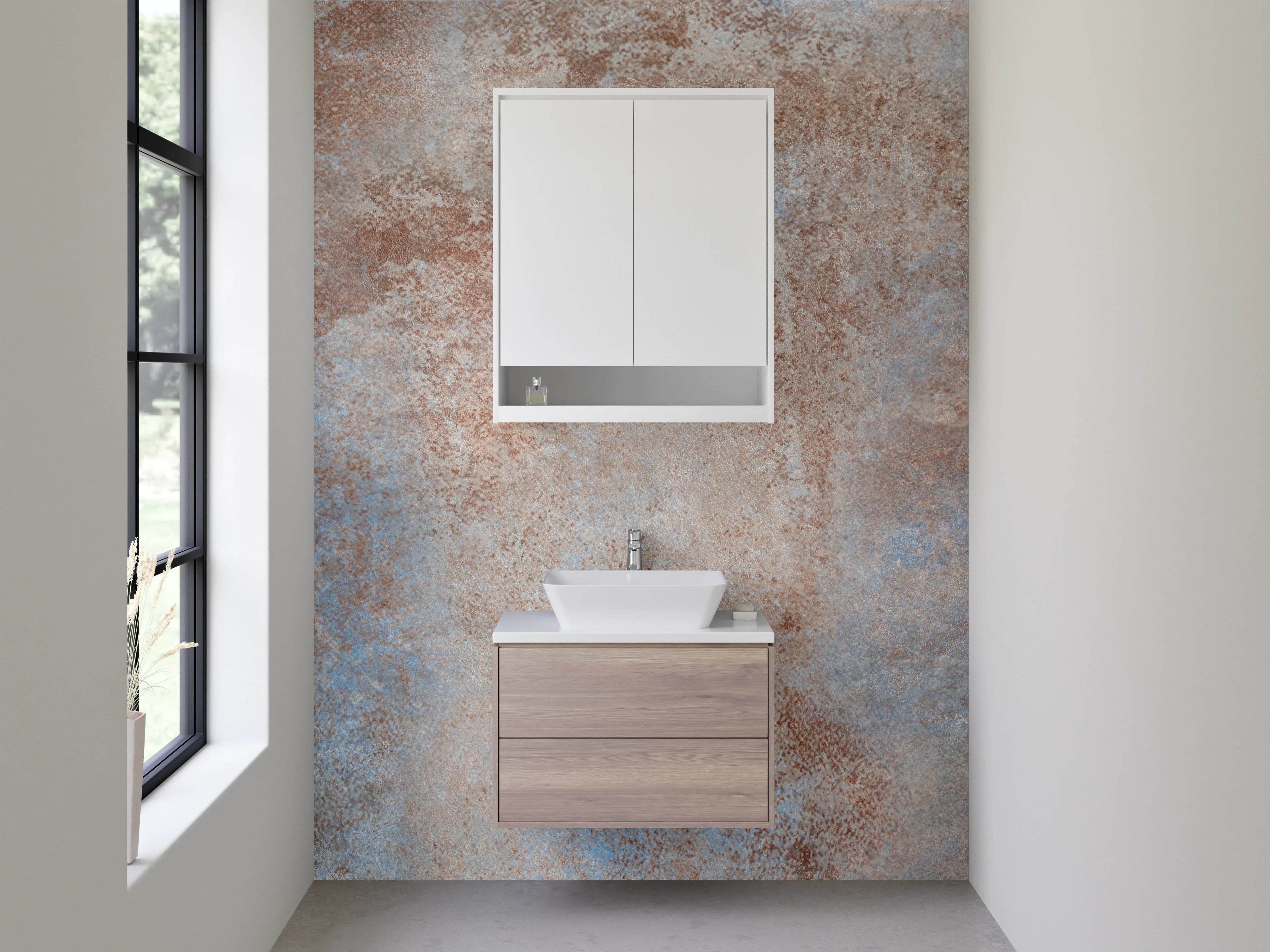 Waschbecken-Rückwand - Industrial Steinoptik in Braun und Blau