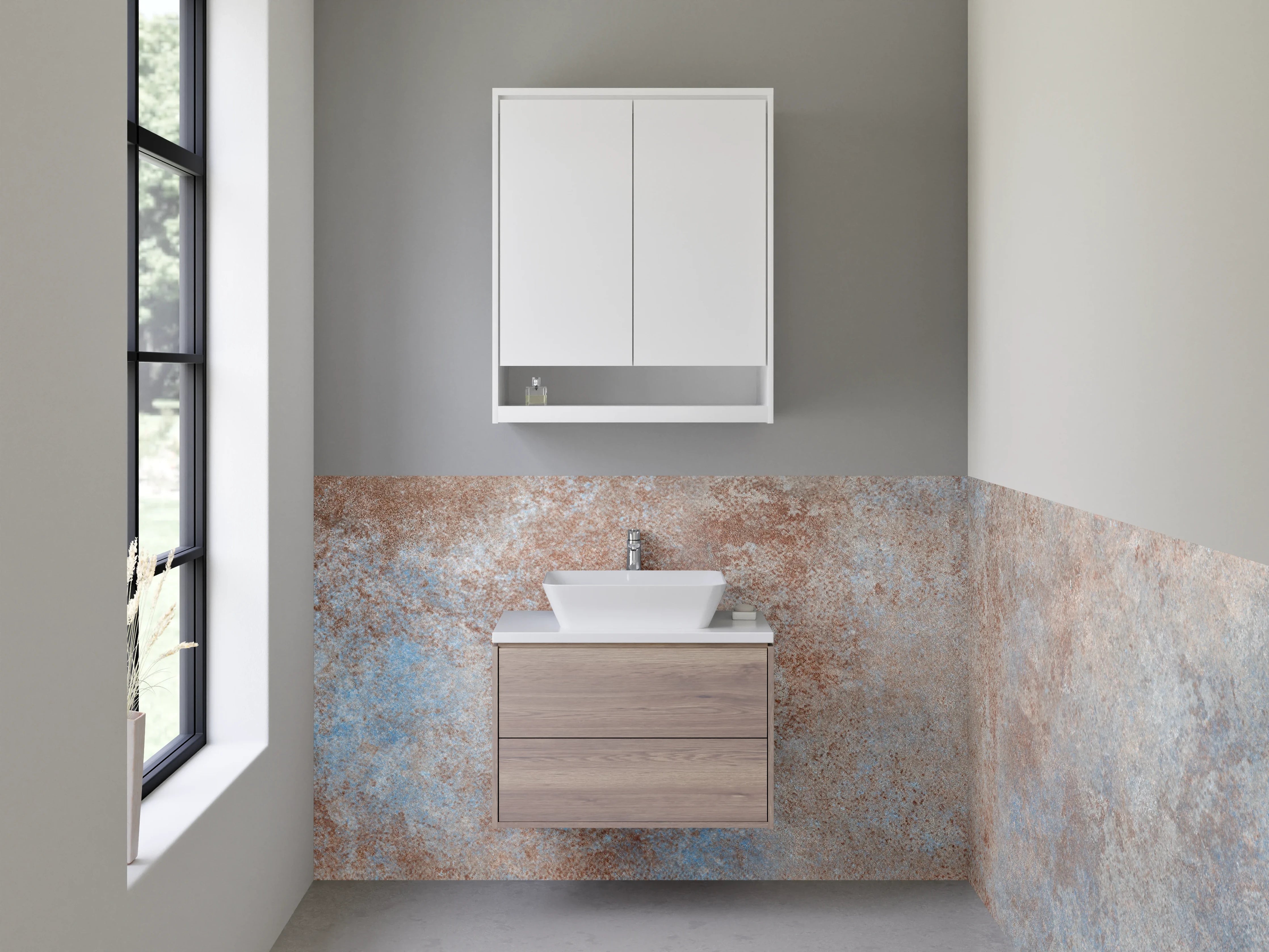 Waschbecken-Rückwand - Industrial Steinoptik in Braun und Blau