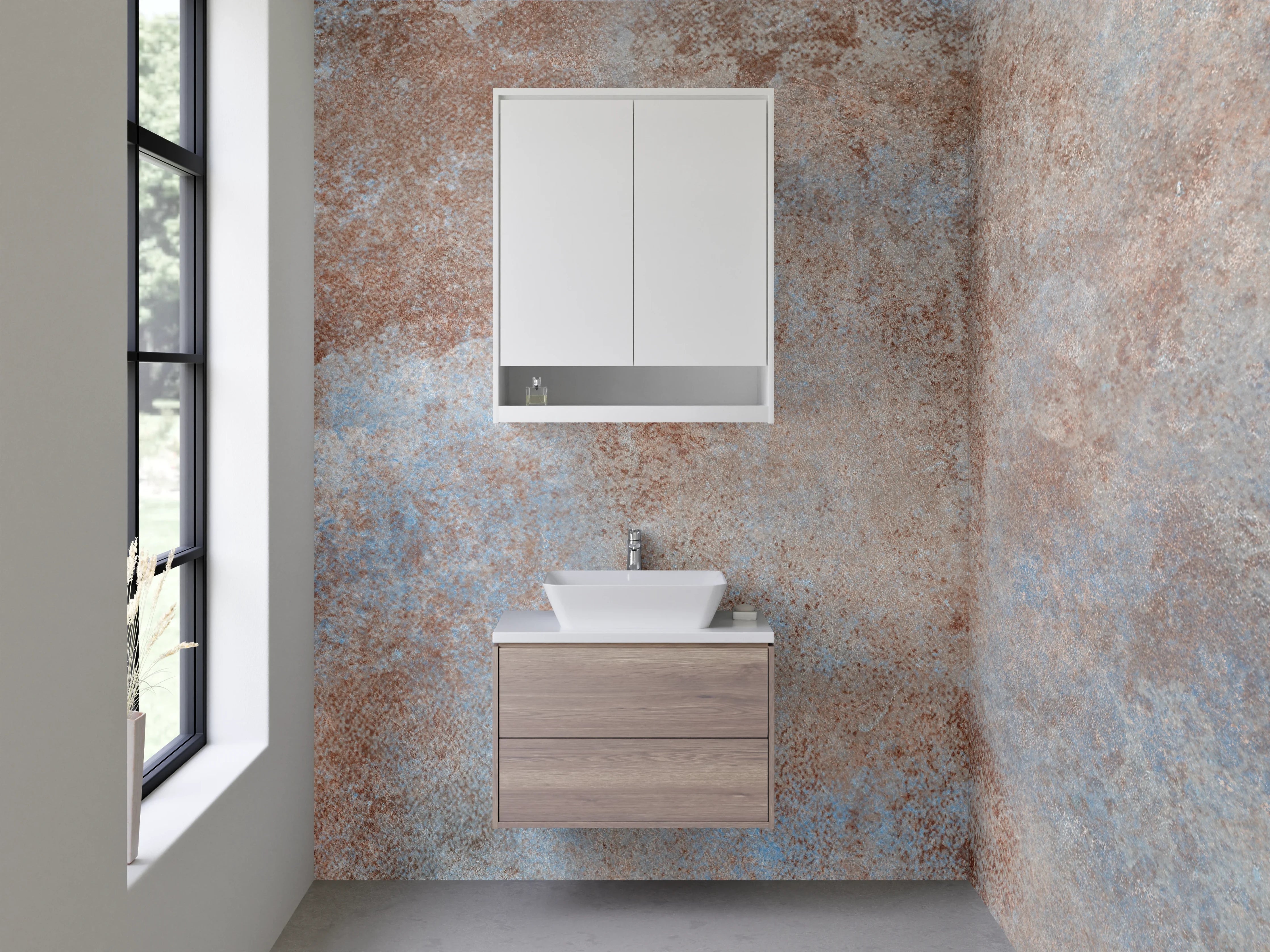 Waschbecken-Rückwand - Industrial Steinoptik in Braun und Blau