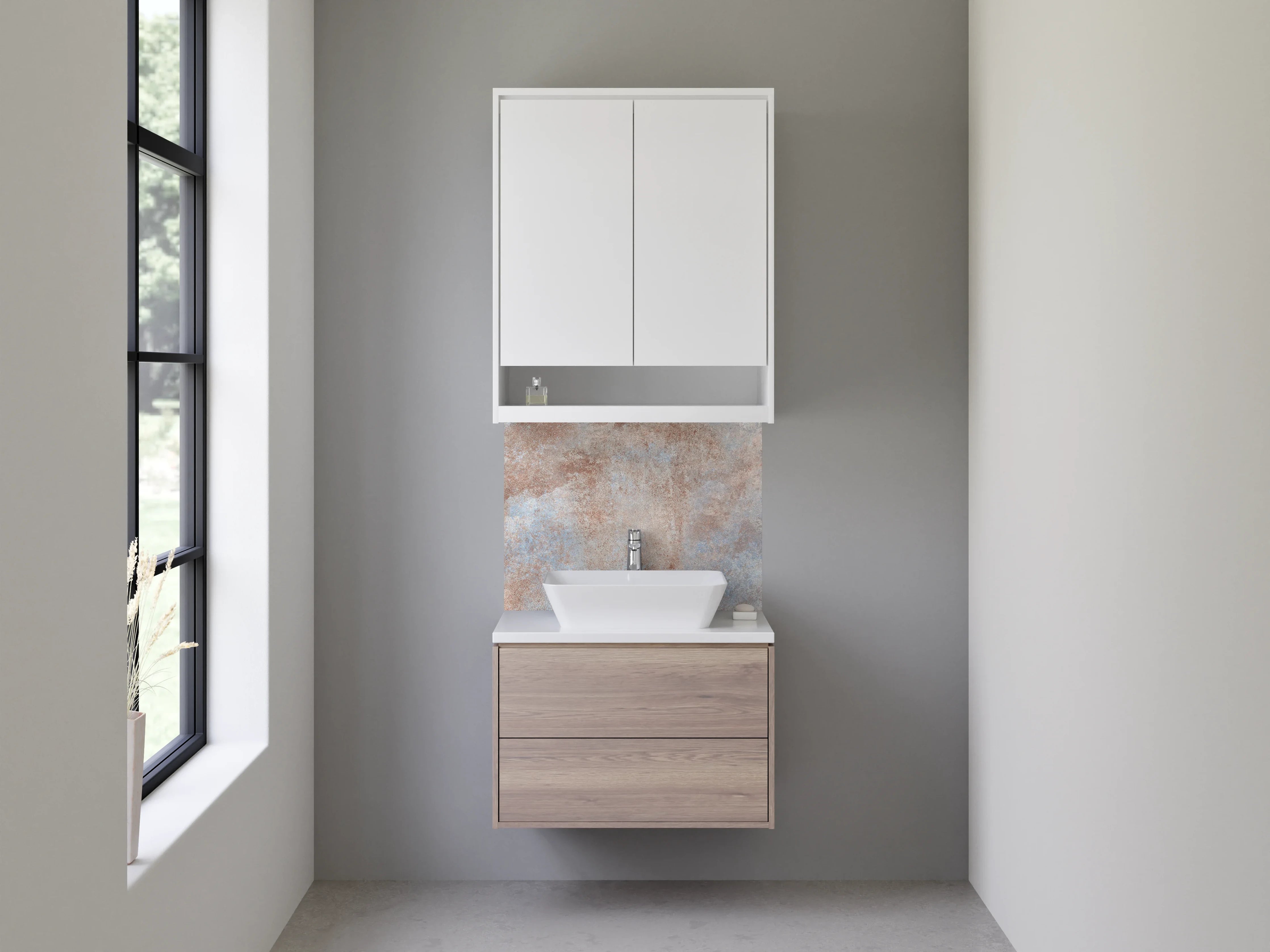 Waschbecken-Rückwand - Industrial Steinoptik in Braun und Blau