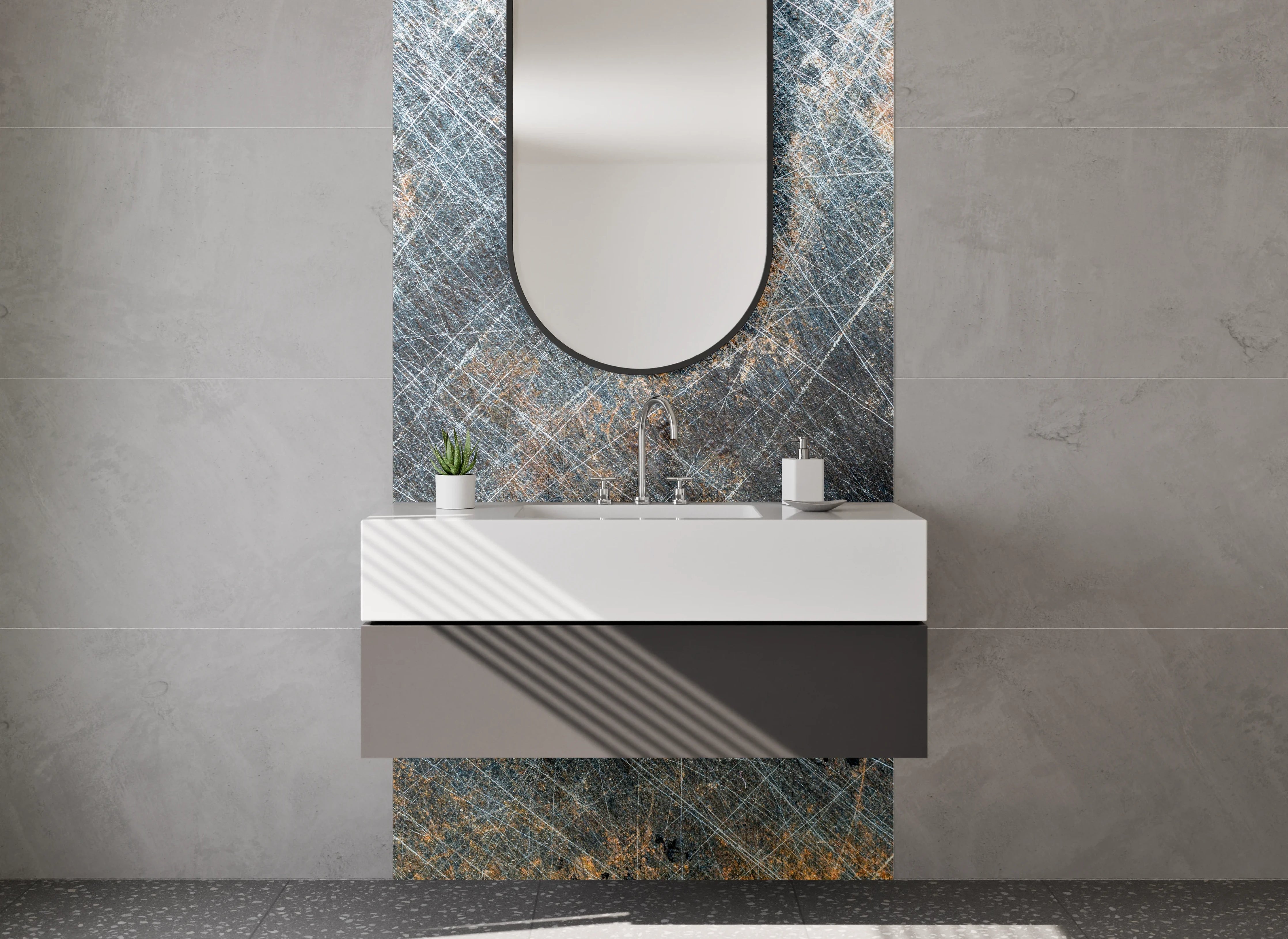 Waschbecken-Rückwand - Industrieller Metall-Look mit Used-Effekt