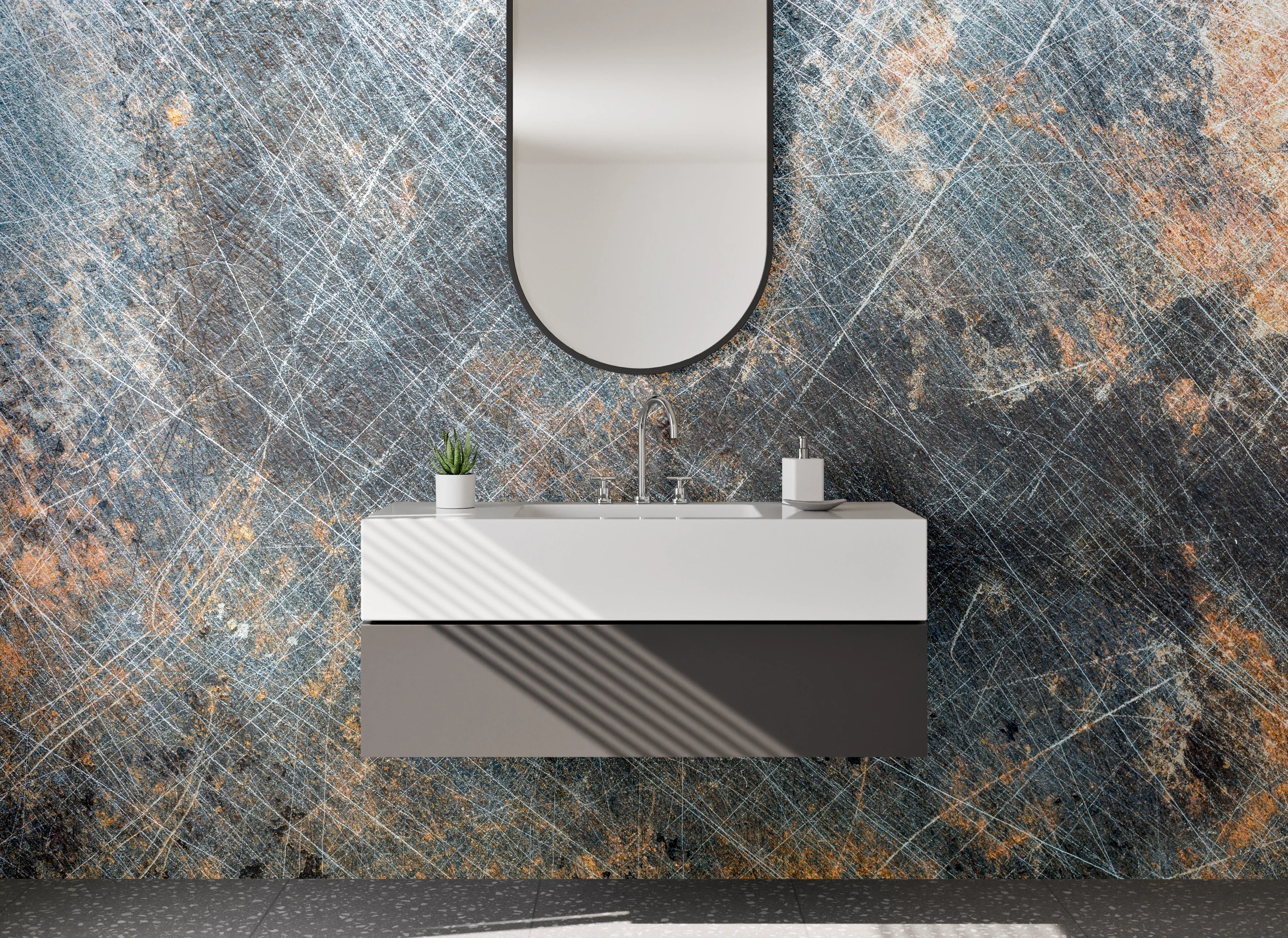 Waschbecken-Rückwand - Industrieller Metall-Look mit Used-Effekt