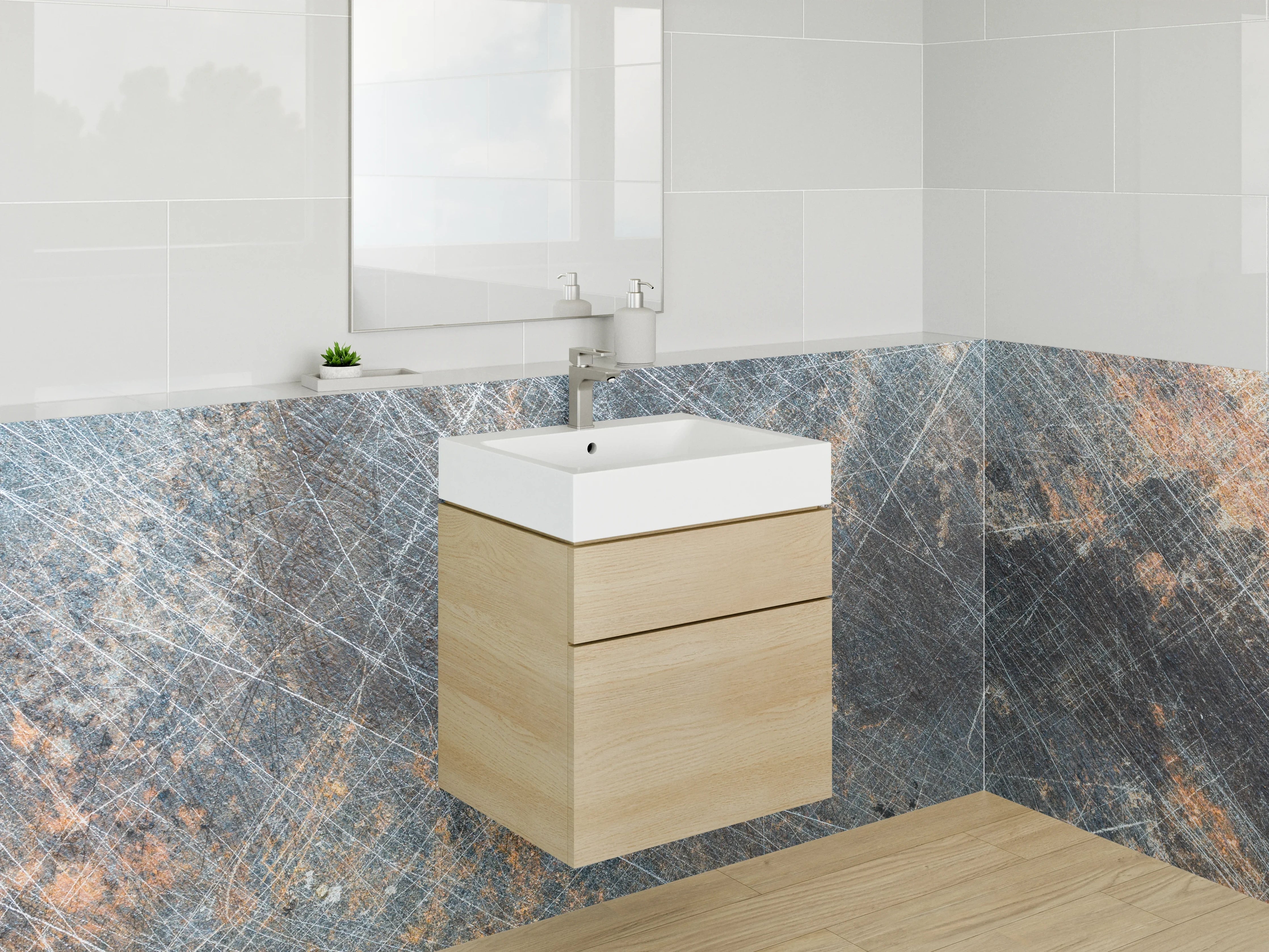 Waschbecken-Rückwand - Industrieller Metall-Look mit Used-Effekt