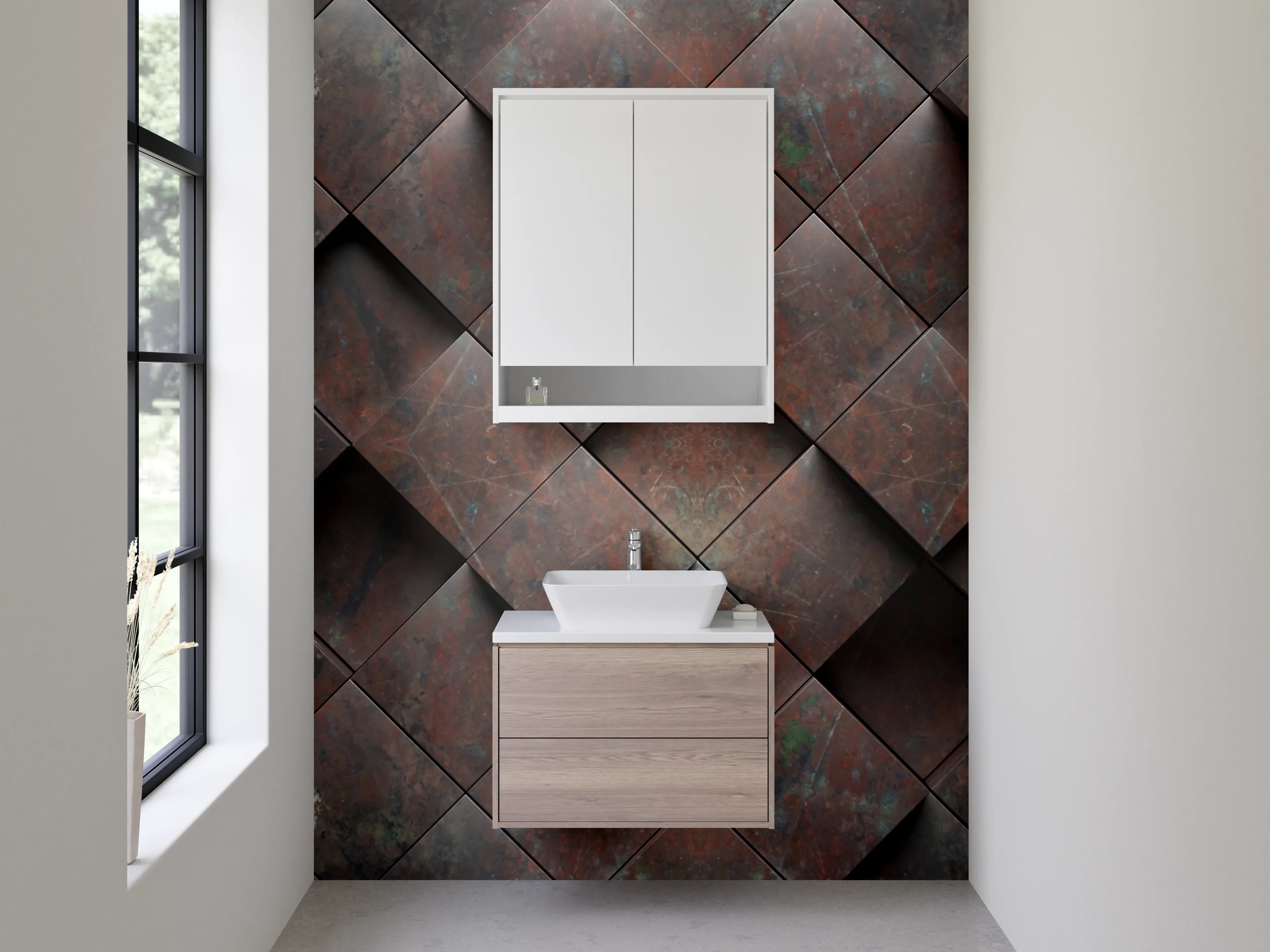 Waschbecken-Rückwand - Industrielles Mosaik in Rostoptik