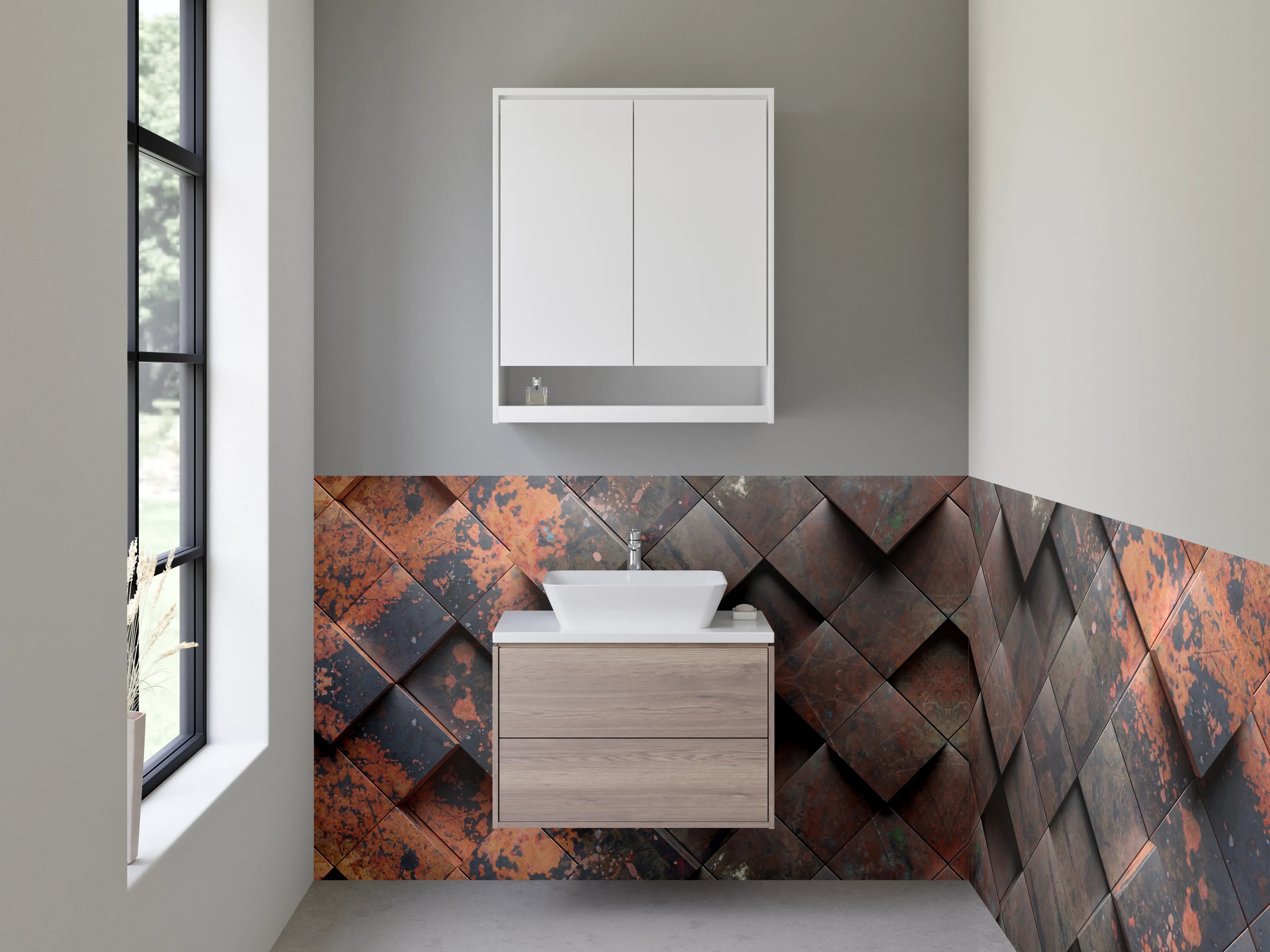 Waschbecken-Rückwand - Industrielles Mosaik in Rostoptik