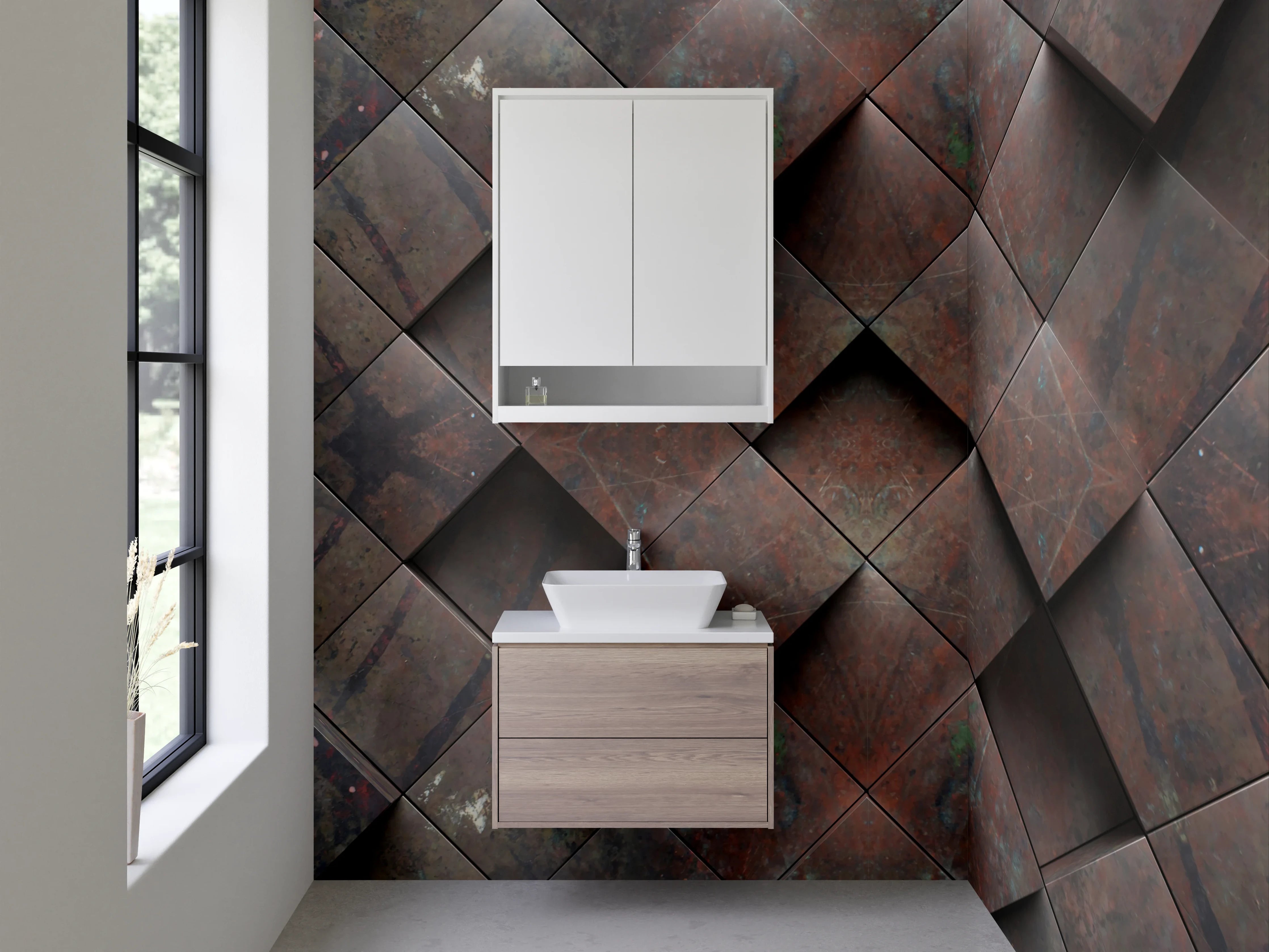 Waschbecken-Rückwand - Industrielles Mosaik in Rostoptik