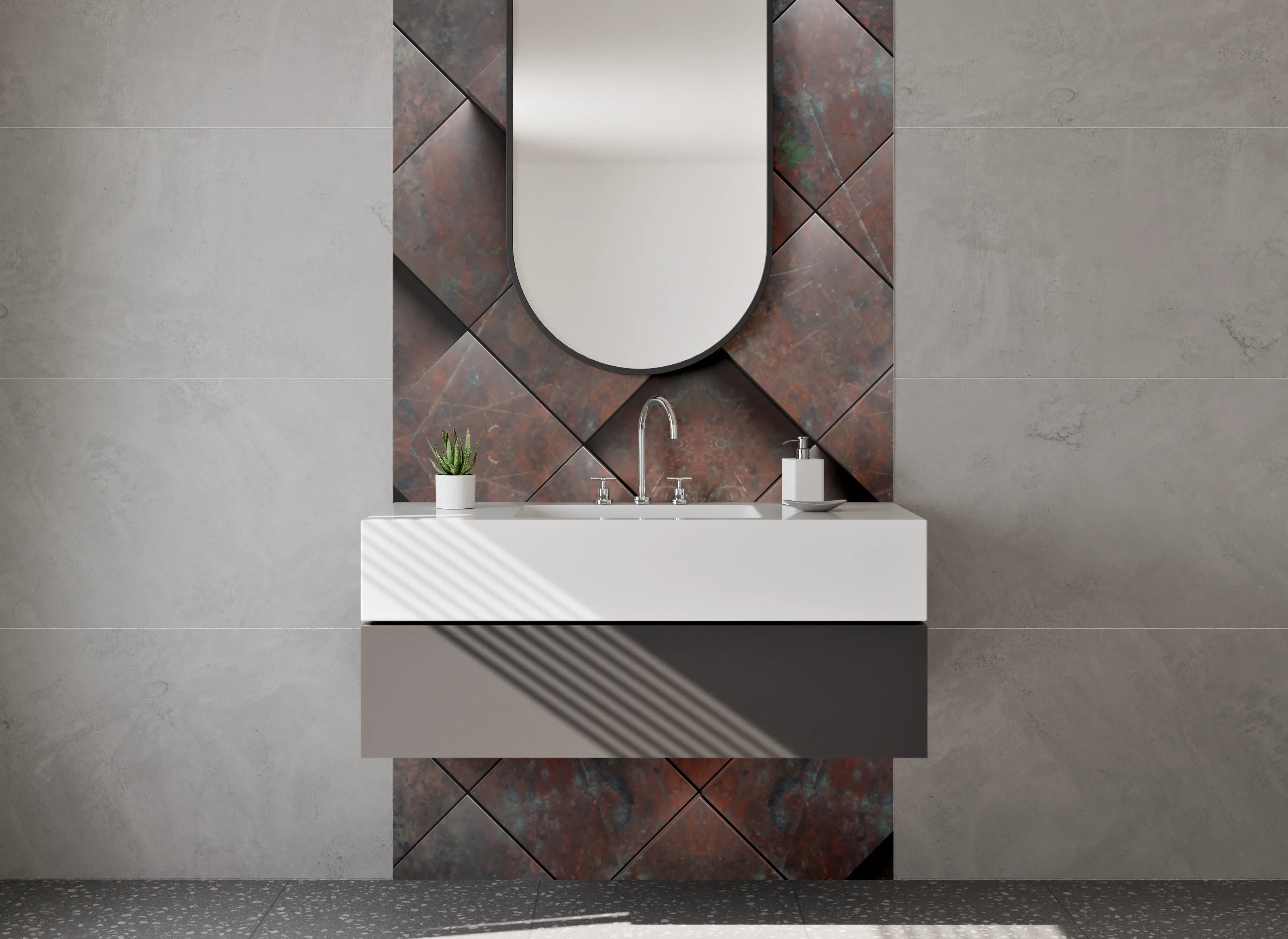 Waschbecken-Rückwand - Industrielles Mosaik in Rostoptik