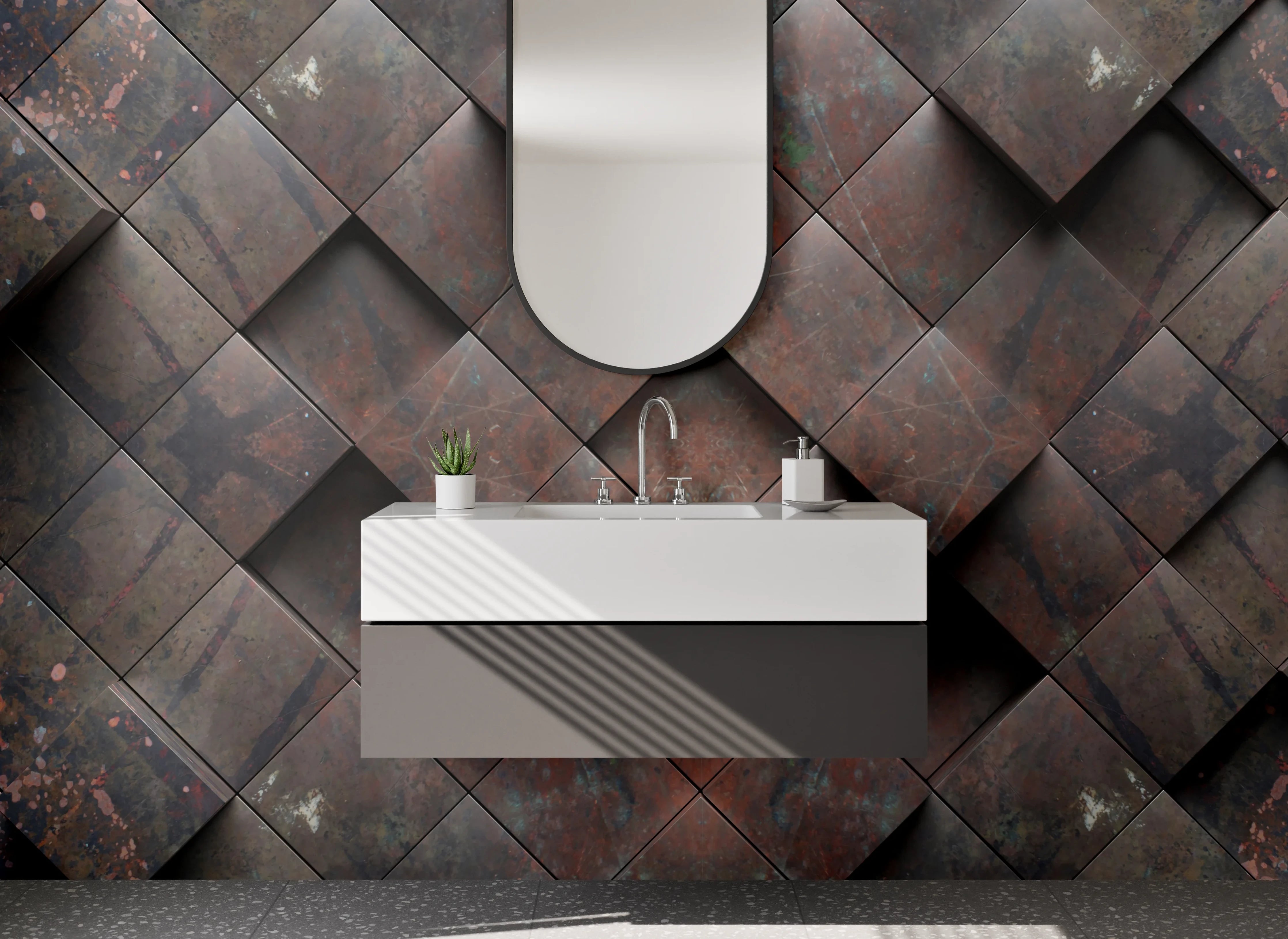 Waschbecken-Rückwand - Industrielles Mosaik in Rostoptik