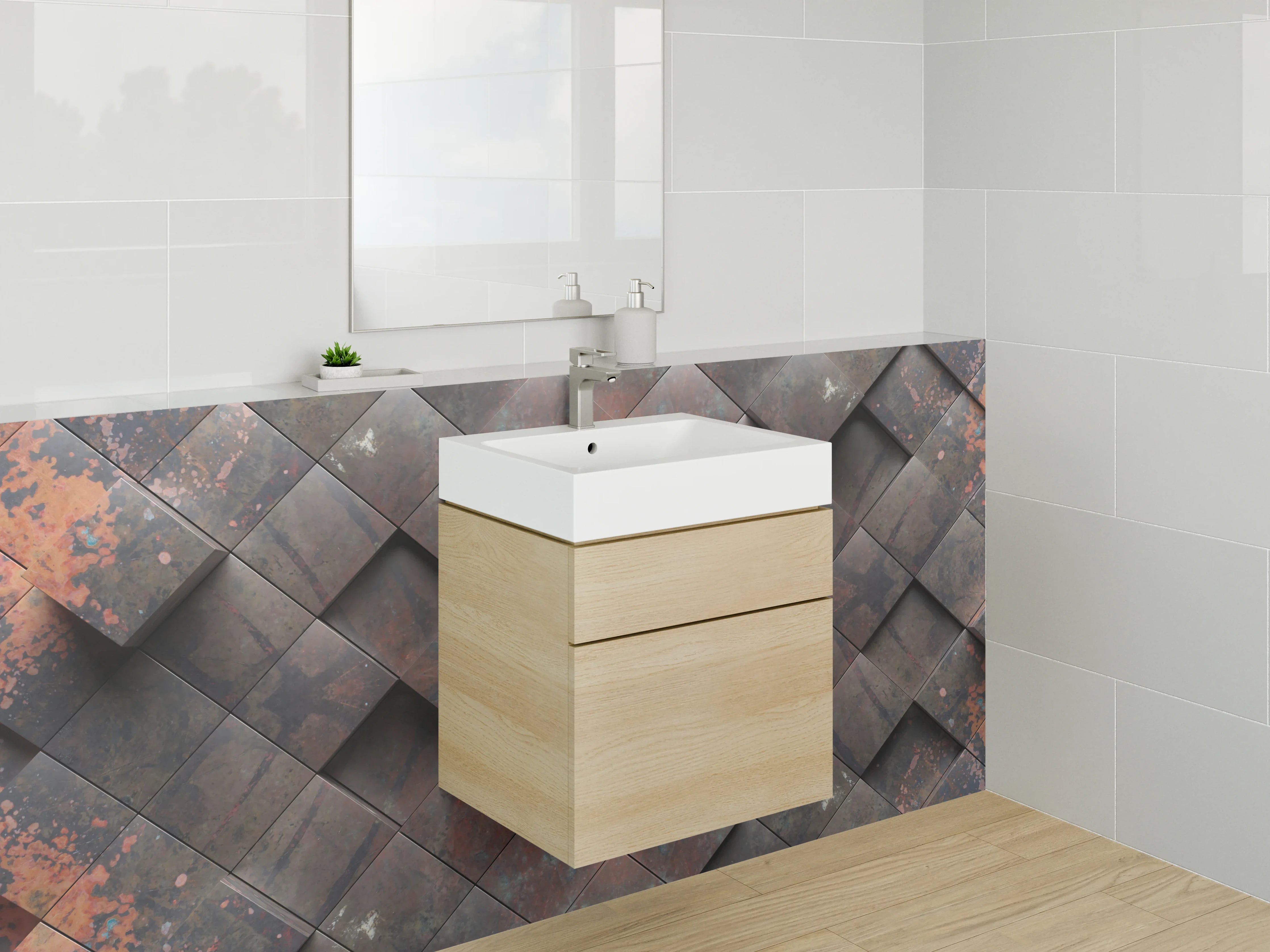 Waschbecken-Rückwand - Industrielles Mosaik in Rostoptik