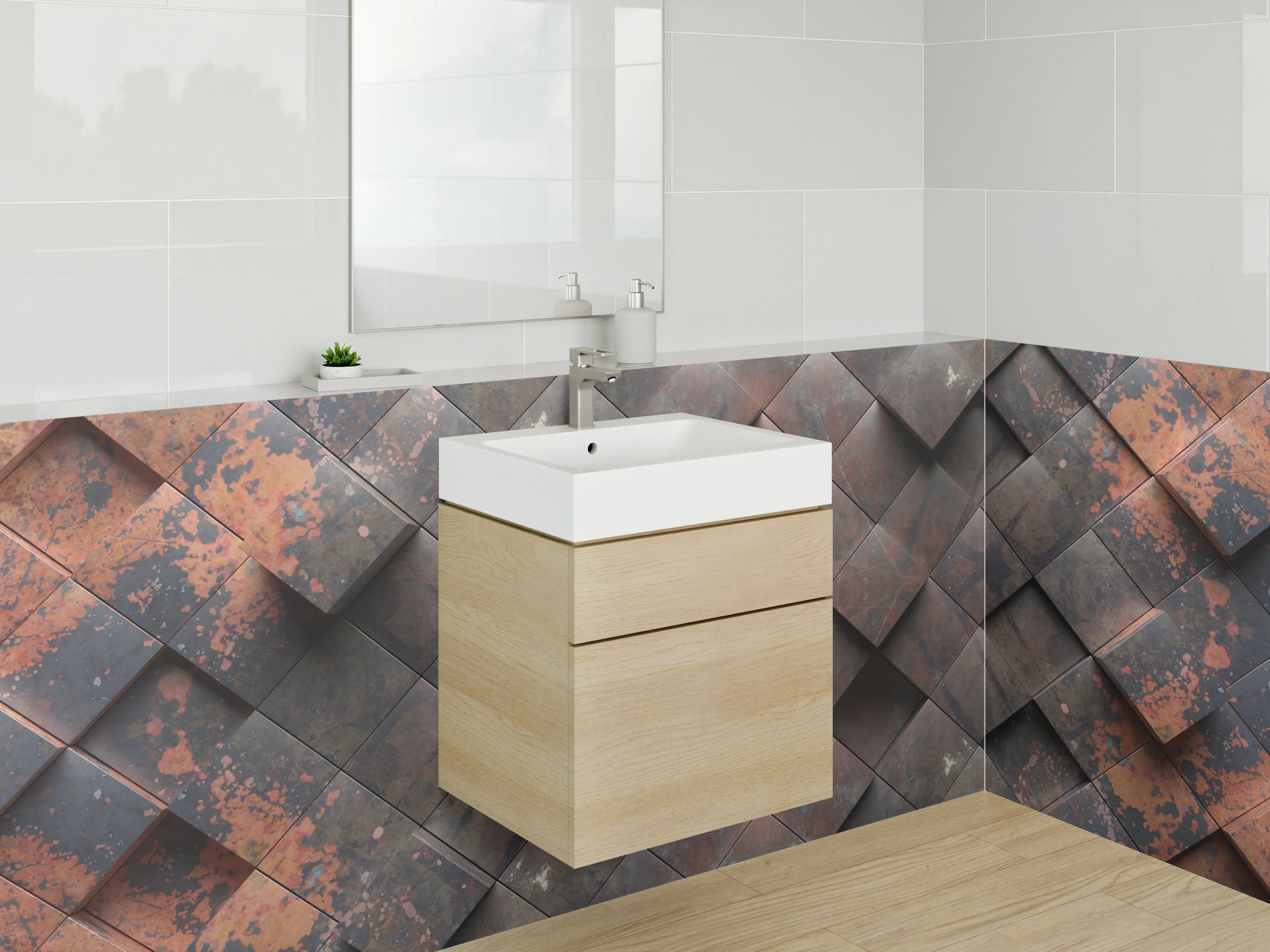 Waschbecken-Rückwand - Industrielles Mosaik in Rostoptik