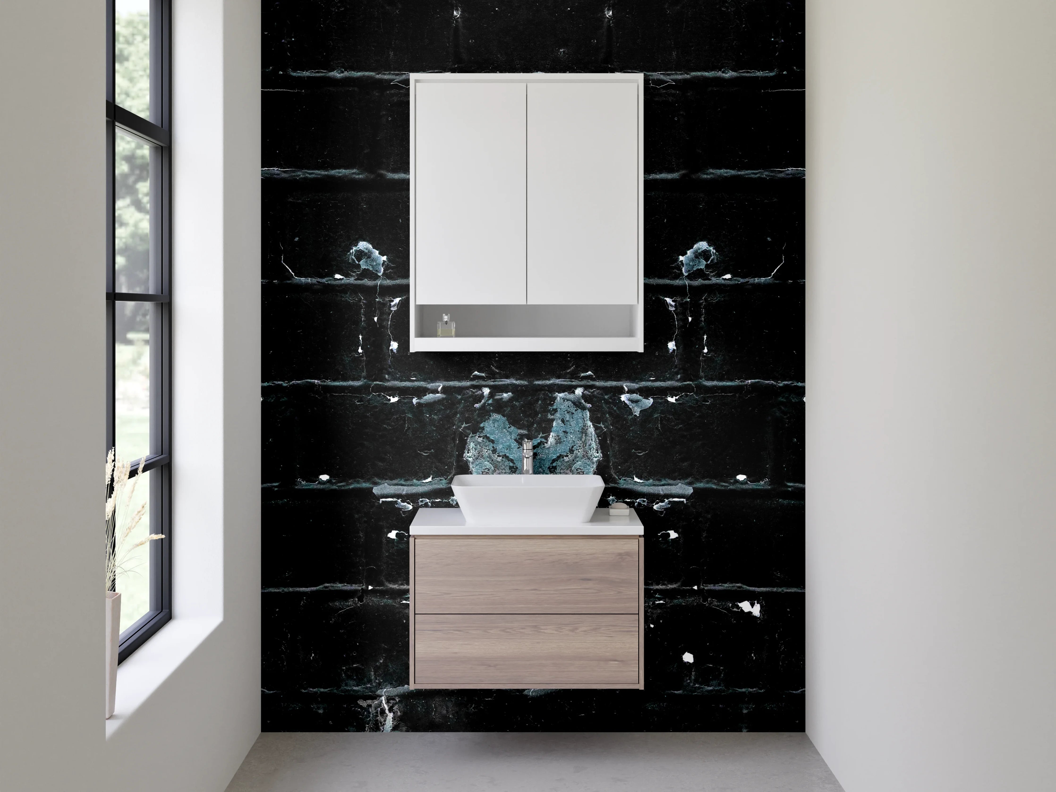 Waschbecken-Rückwand - Industrielles Ziegelmauer-Design in Schwarzblau
