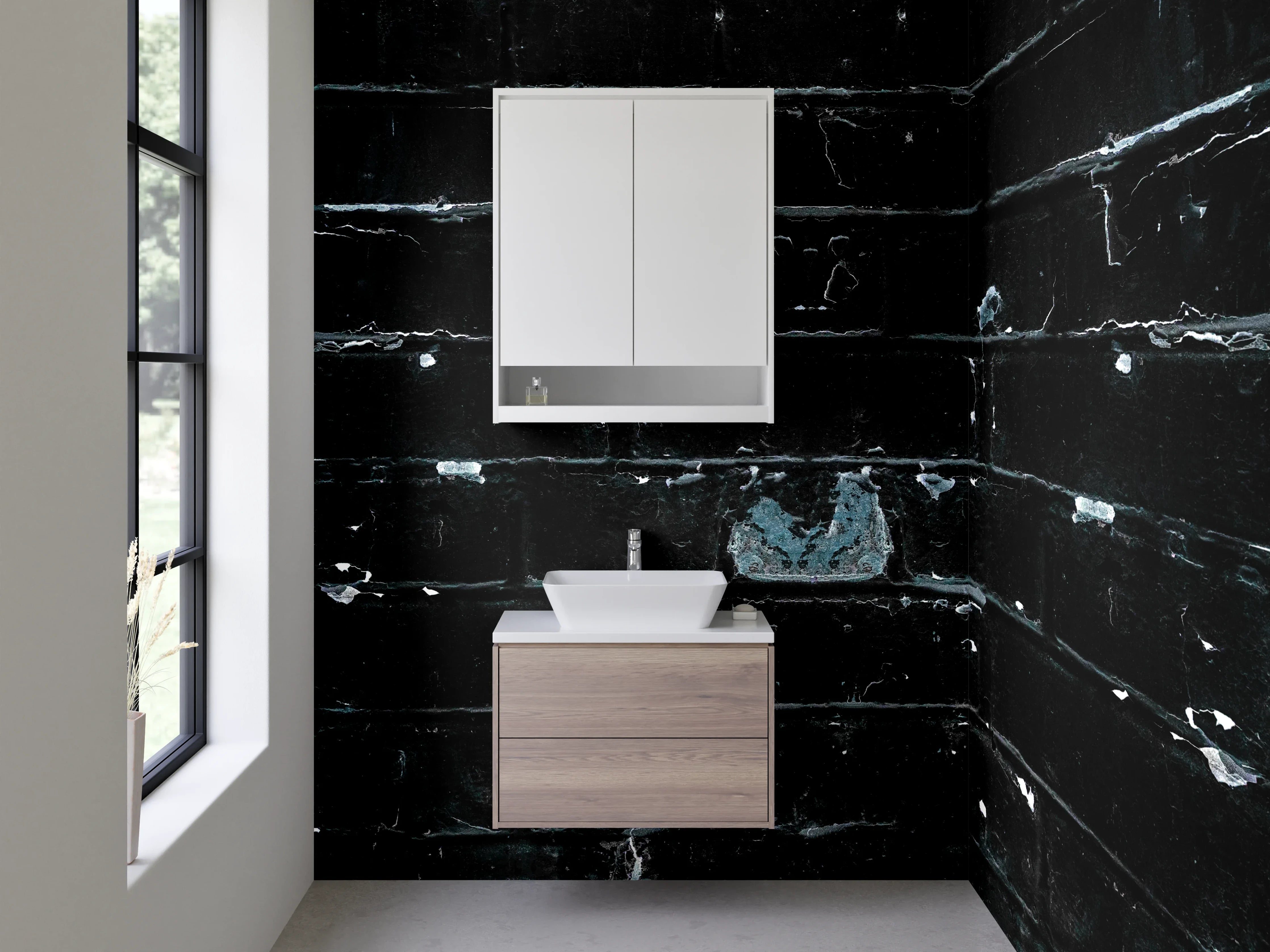 Waschbecken-Rückwand - Industrielles Ziegelmauer-Design in Schwarzblau