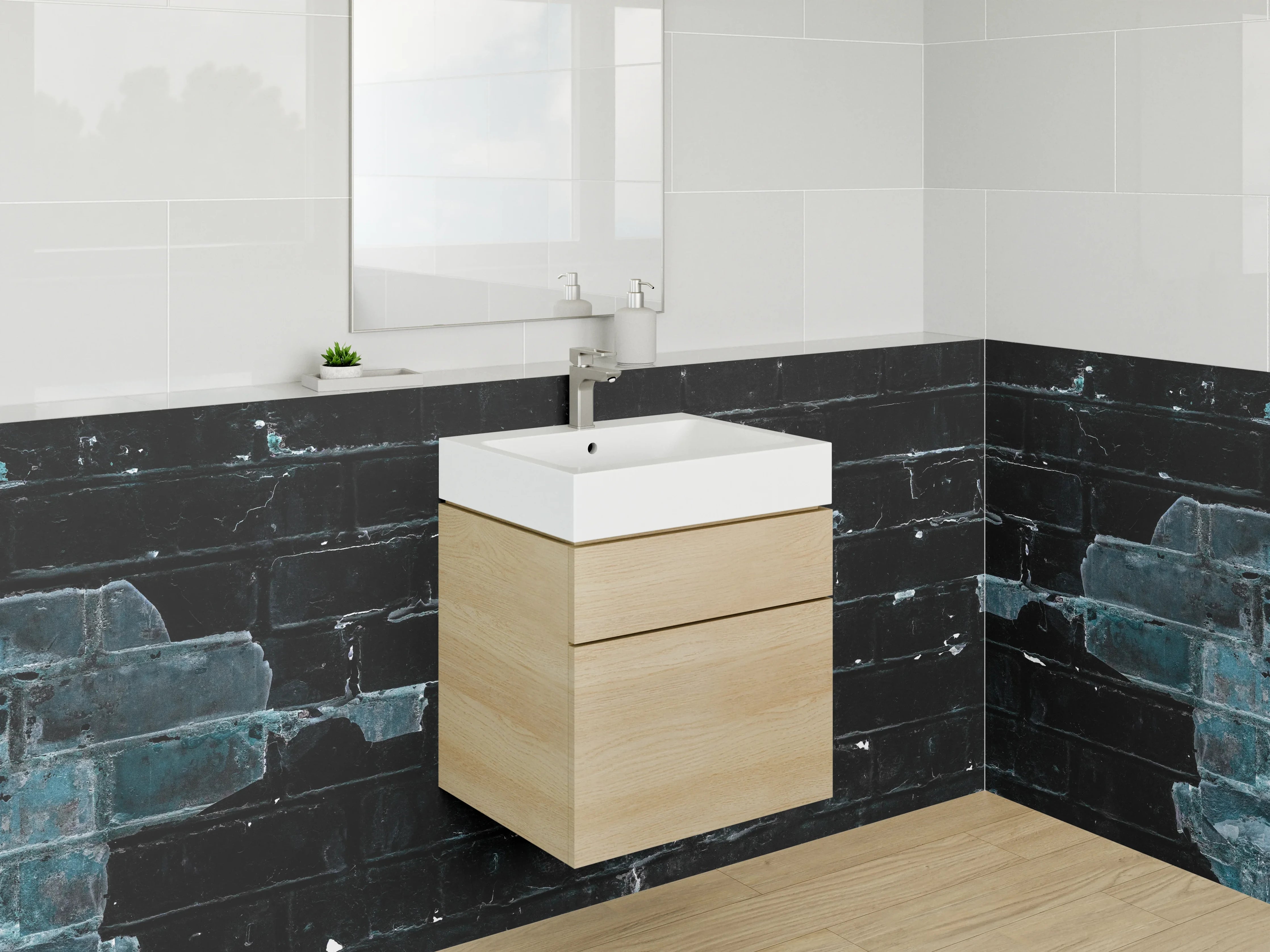 Waschbecken-Rückwand - Industrielles Ziegelmauer-Design in Schwarzblau