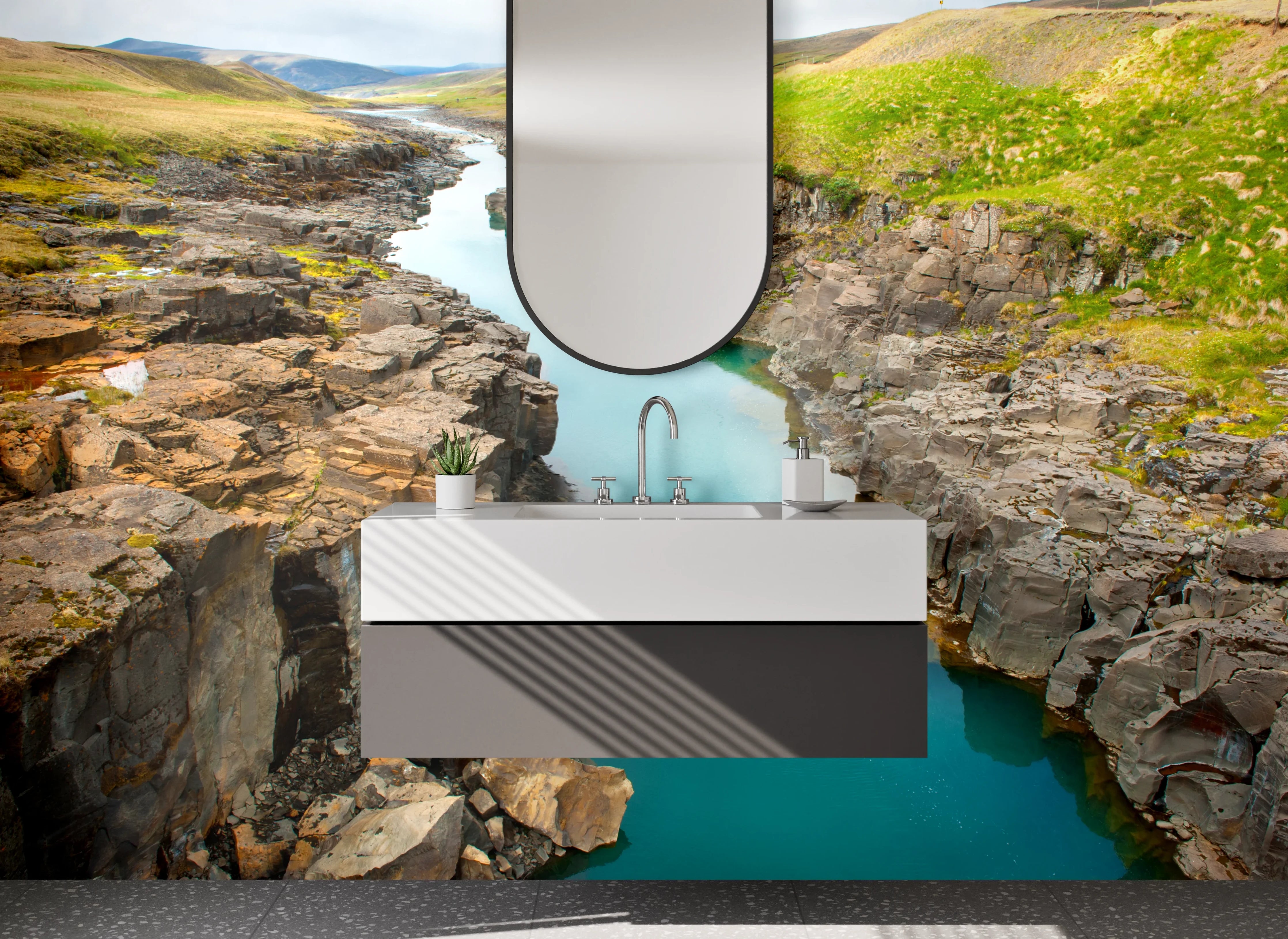 Waschbecken-Rückwand - Island Fluss Canyon Landschaft Poster