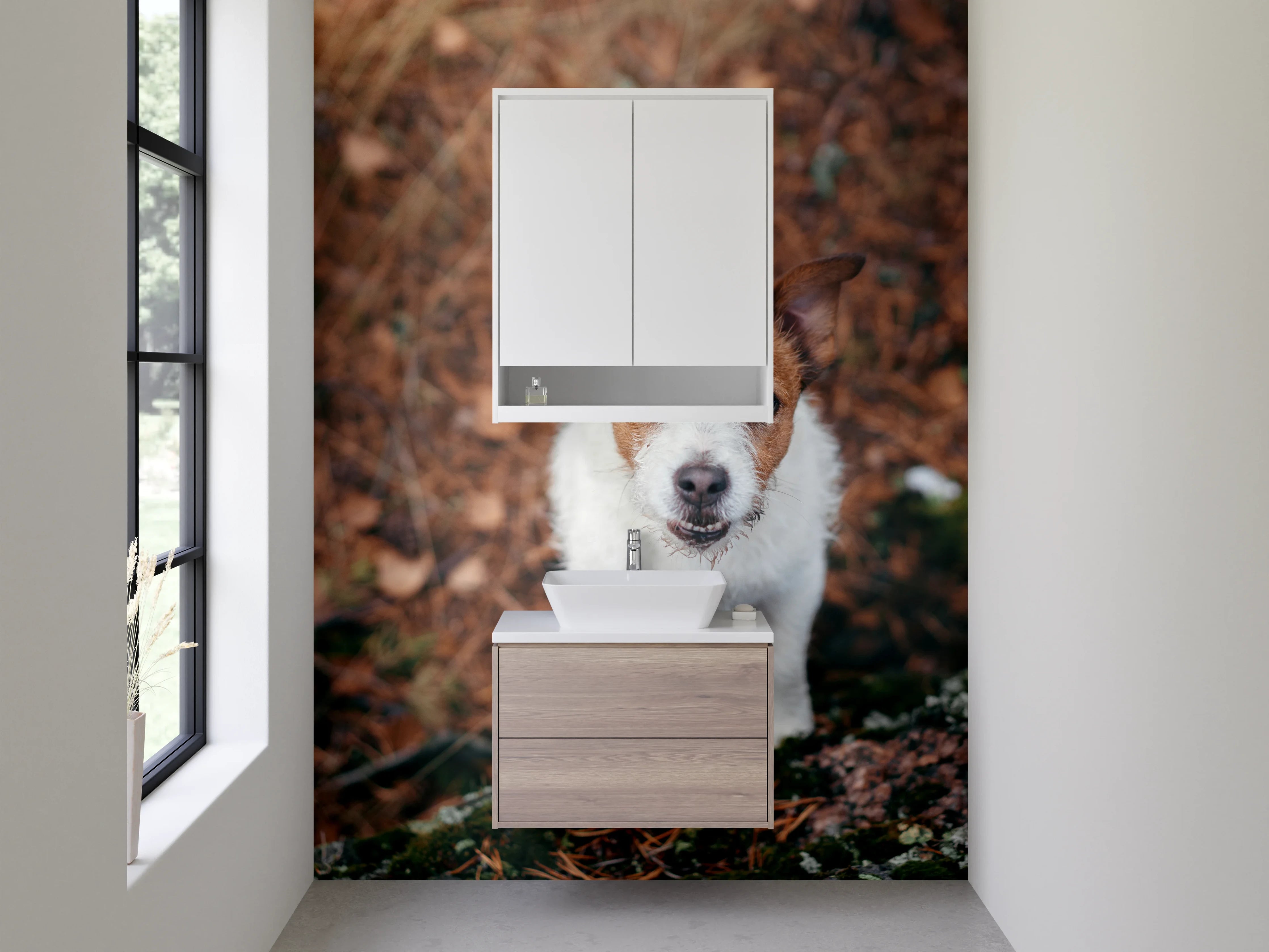 Waschbecken-Rückwand - Jack Russell im Wald – Tiermotiv