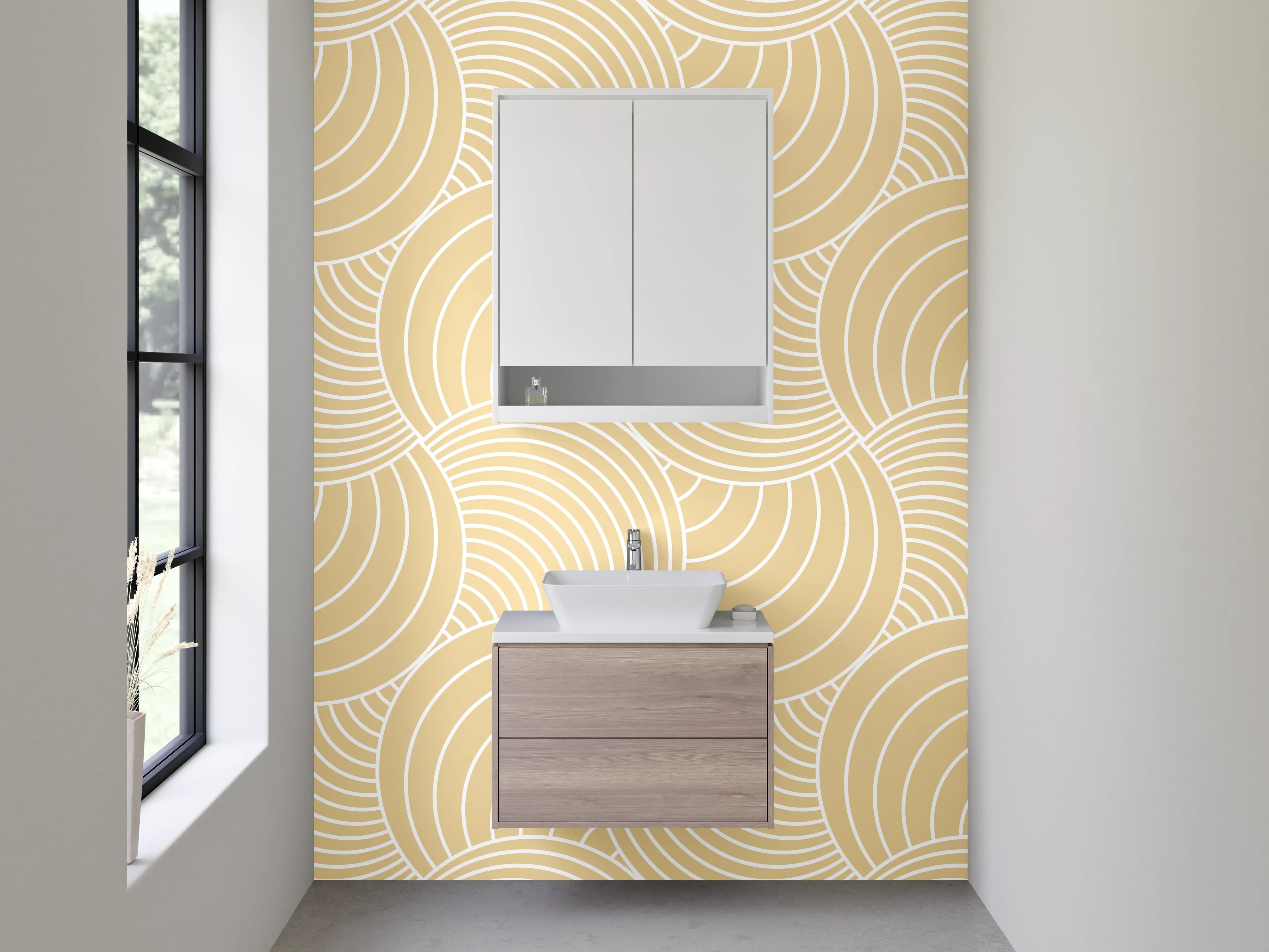 Waschbecken-Rückwand - Japandi Wellenmuster Beige Minimal