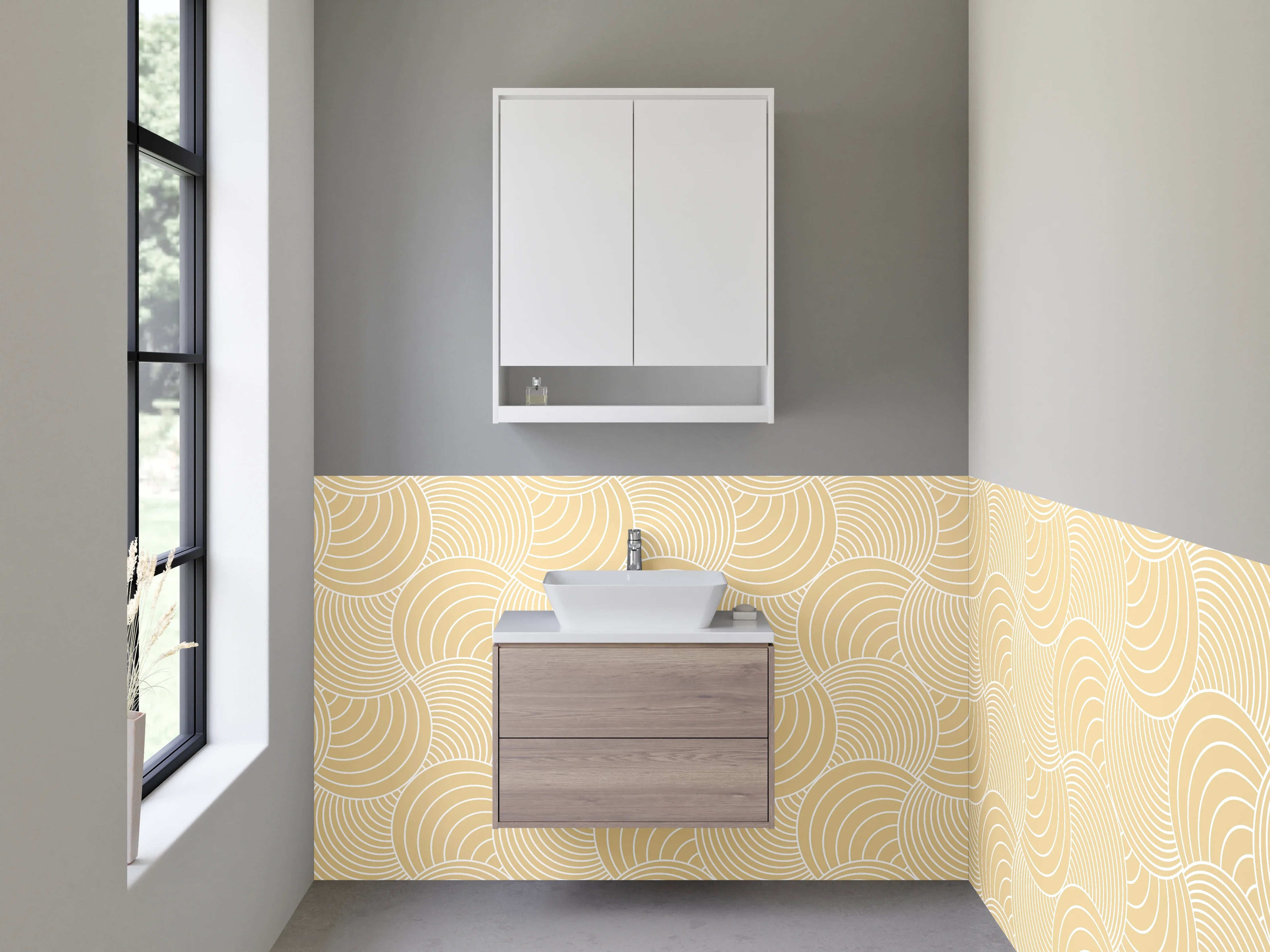 Waschbecken-Rückwand - Japandi Wellenmuster Beige Minimal