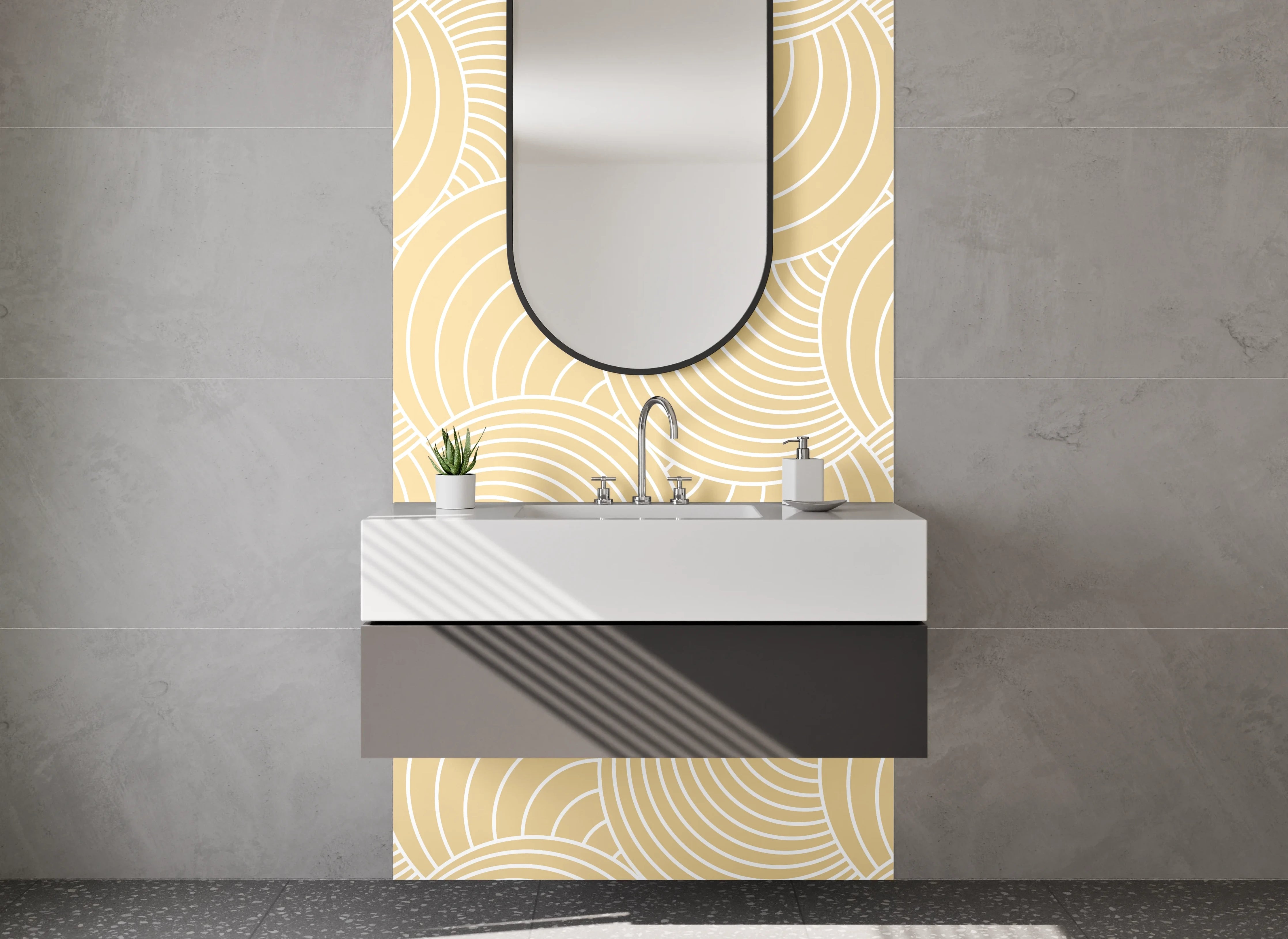 Waschbecken-Rückwand - Japandi Wellenmuster Beige Minimal