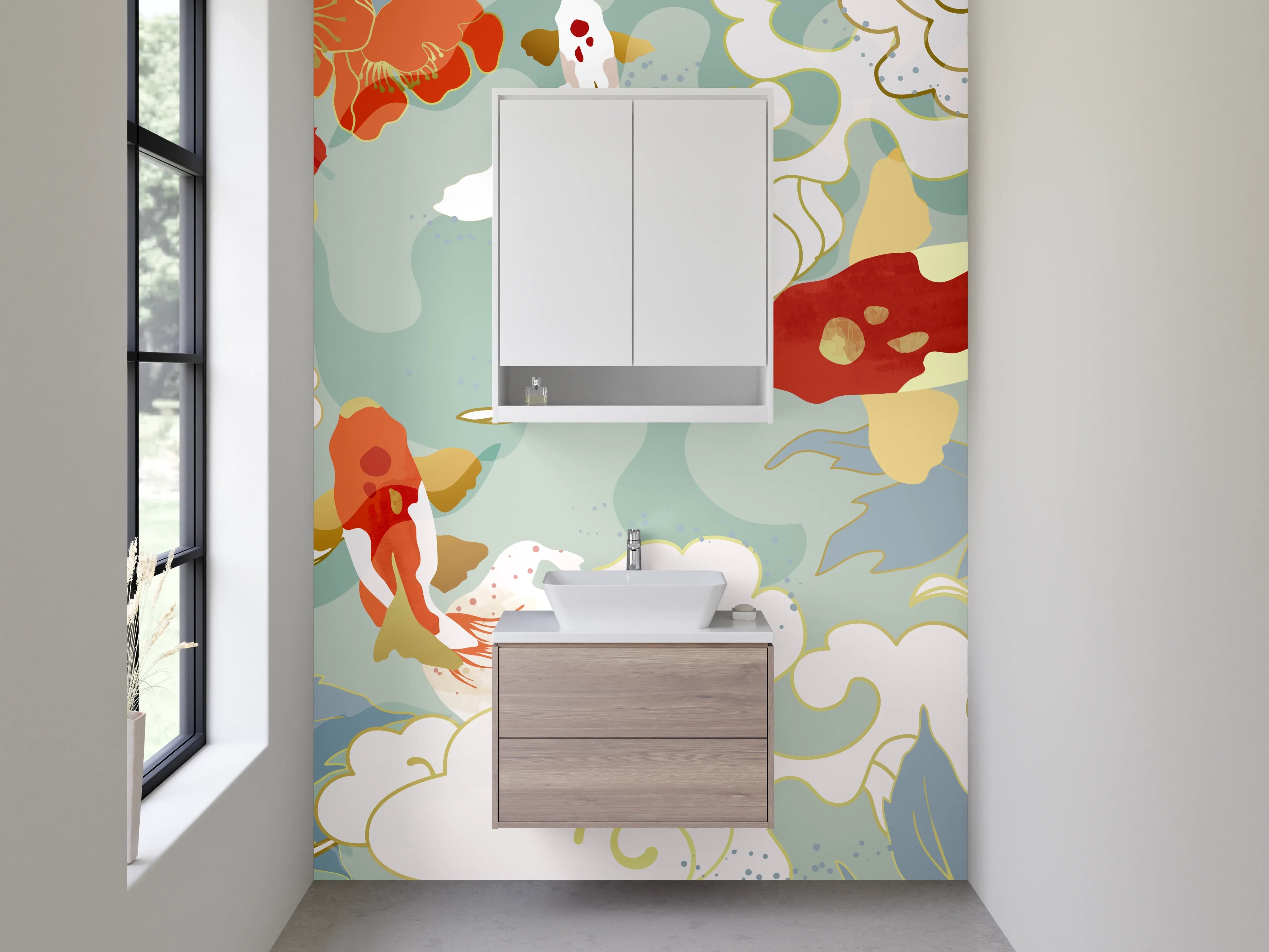 Waschbecken-Rückwand - Japanische Koi Fische Illustration