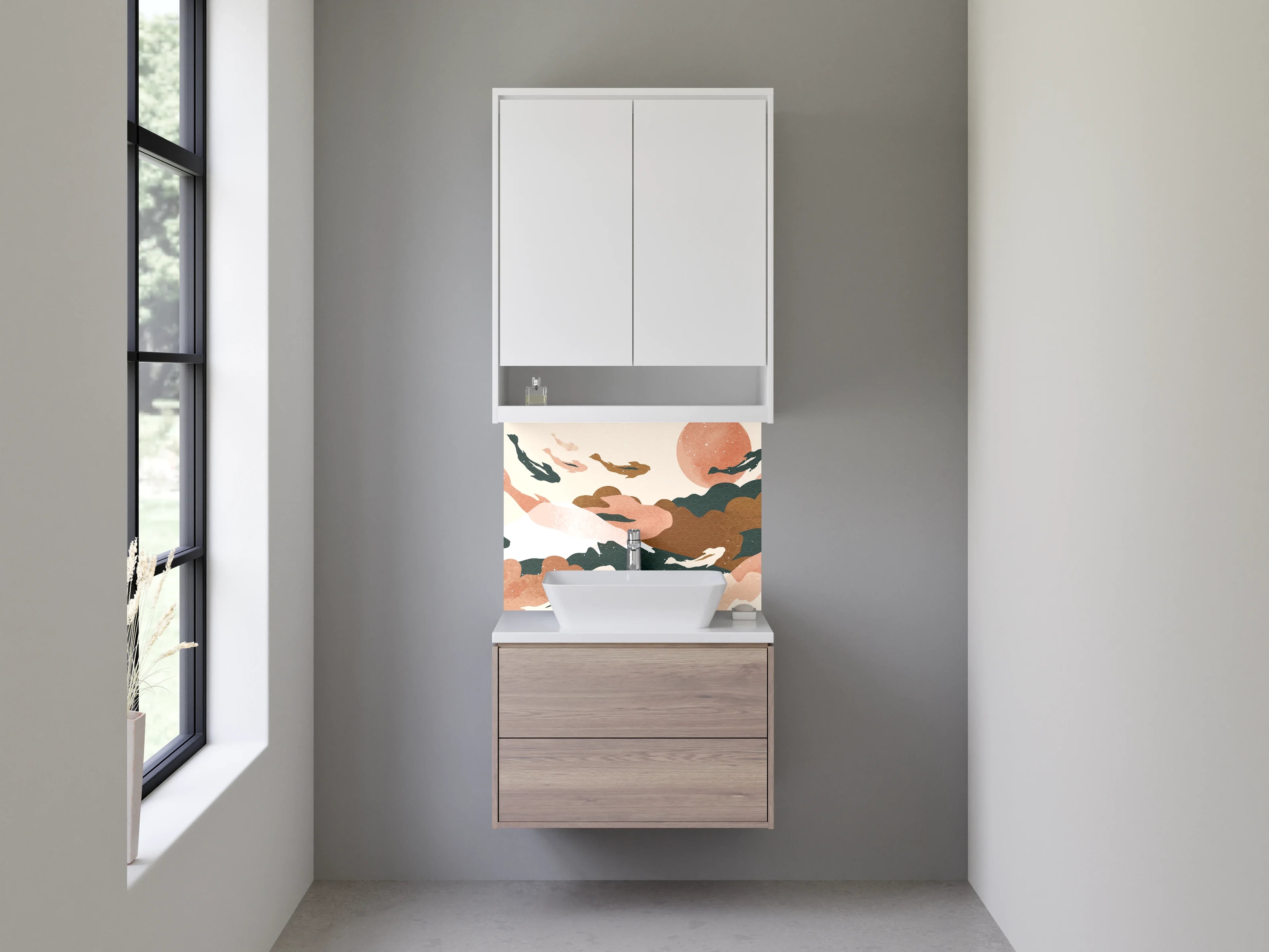 Waschbecken-Rückwand - Japanische Koi Illustration Sonnenuntergang