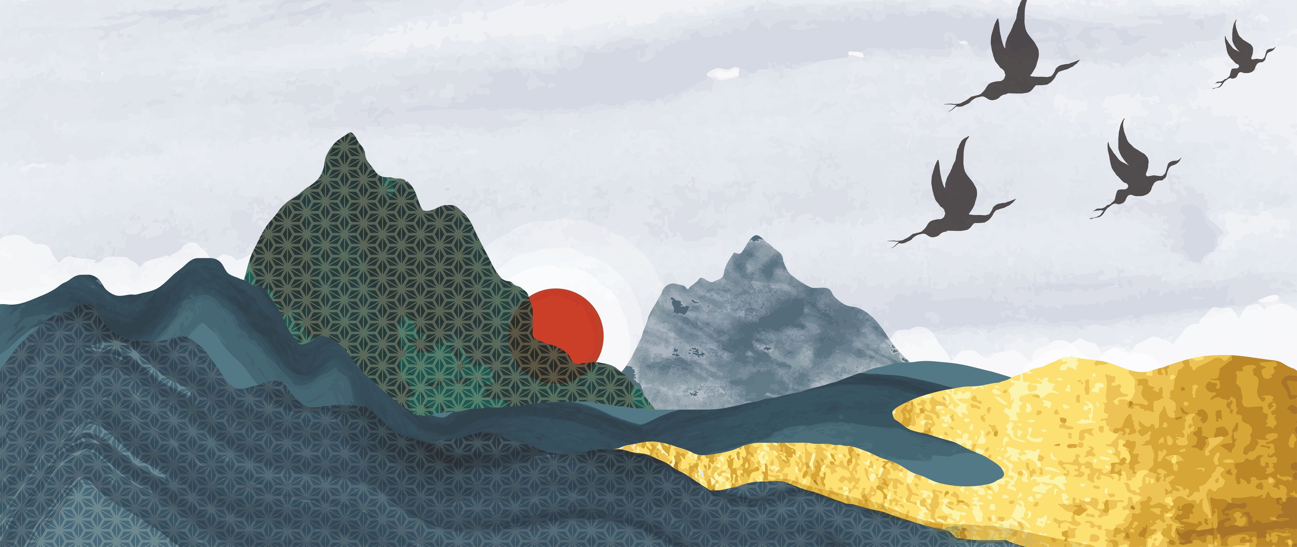 Waschbecken-Rückwand-Japanische Kraniche abstrakt Landschaft Aquarell