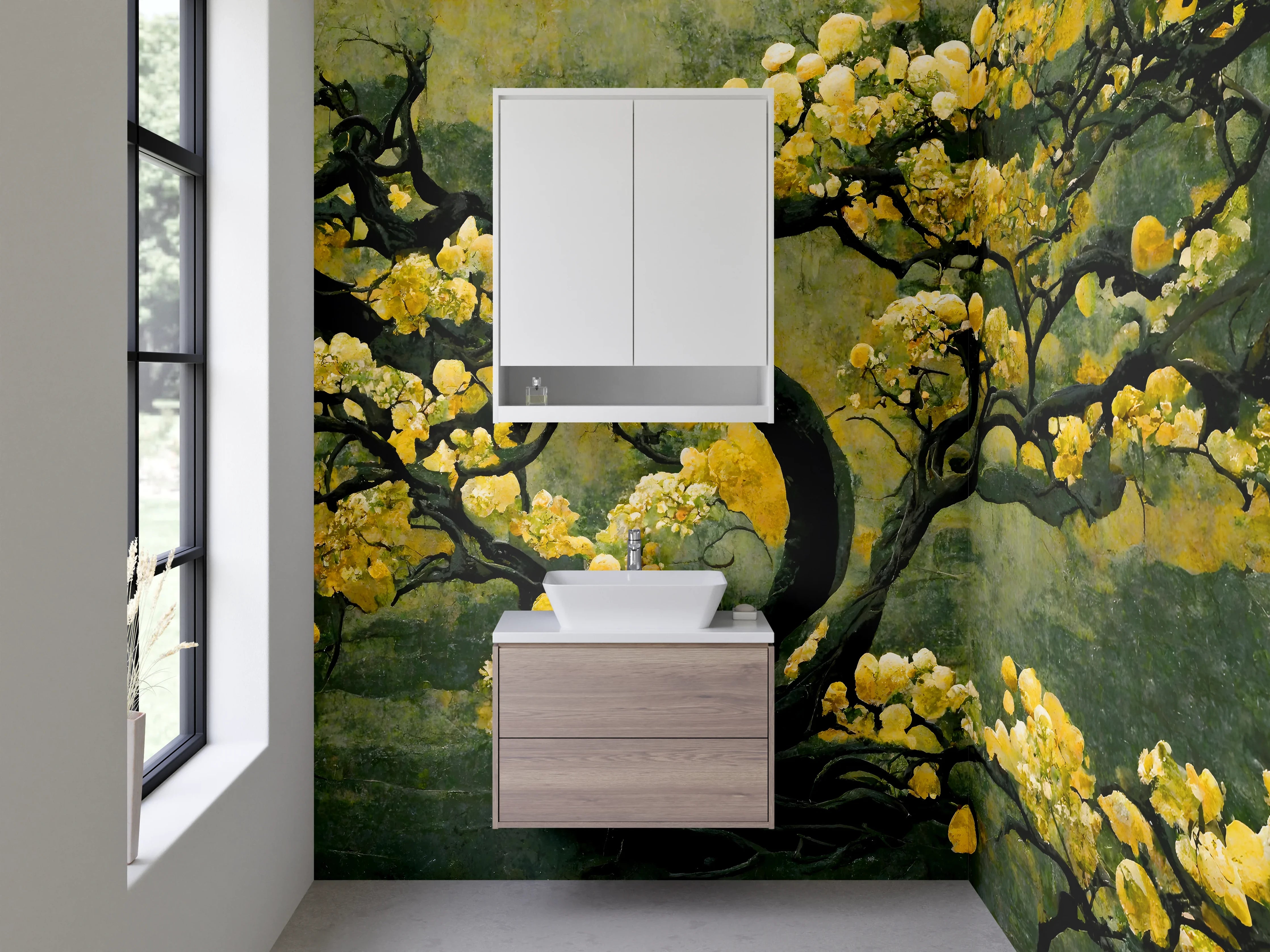 Waschbecken-Rückwand - Japanischer Baum mit goldenen Blüten