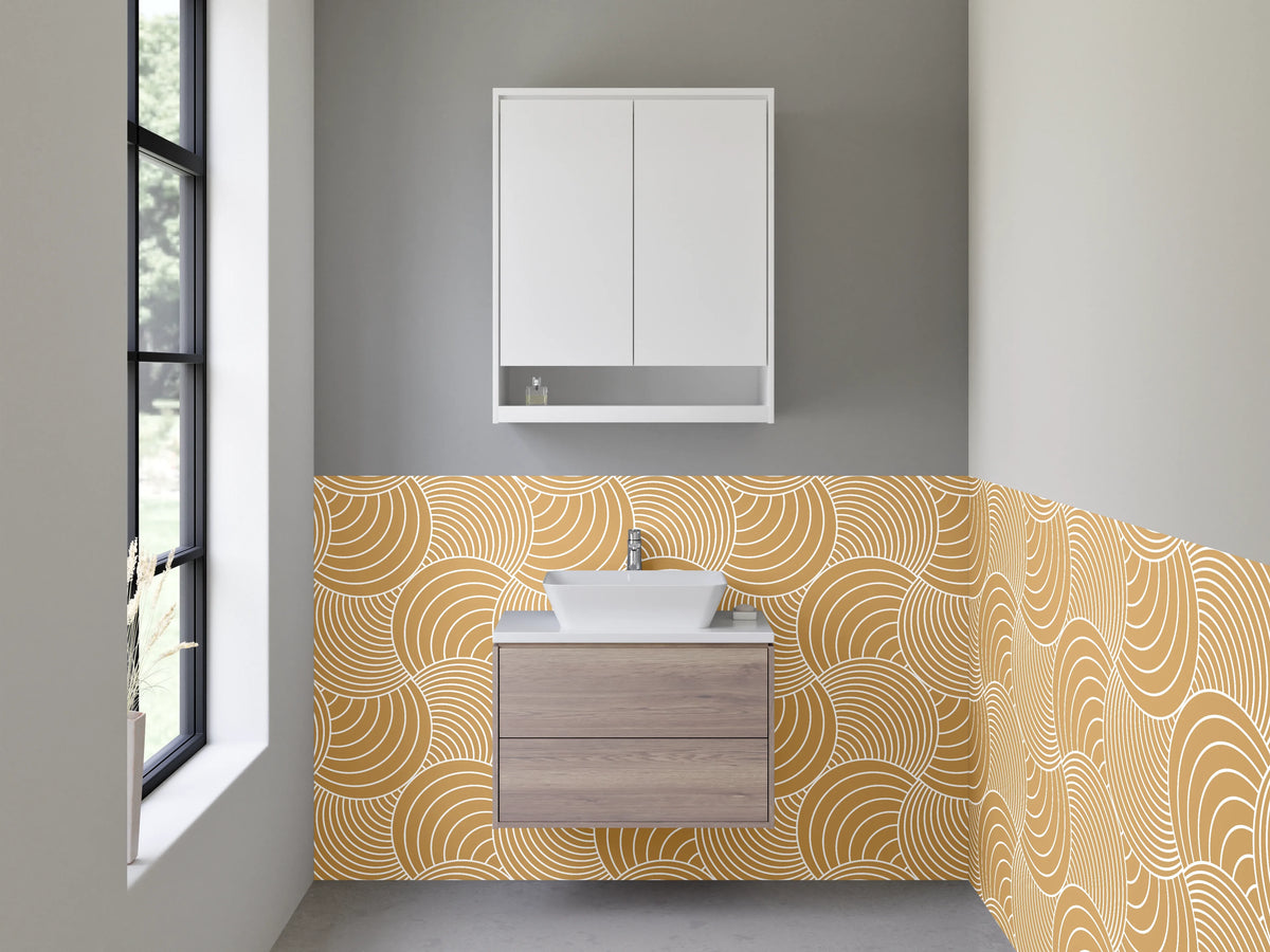 Waschbecken-Rückwand - Japanisches Wellenmuster Beige Modern