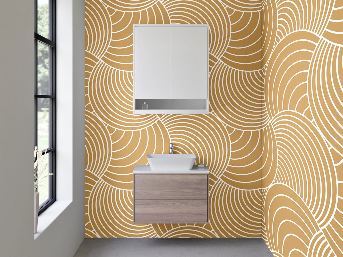 Waschbecken-Rückwand - Japanisches Wellenmuster Beige Modern