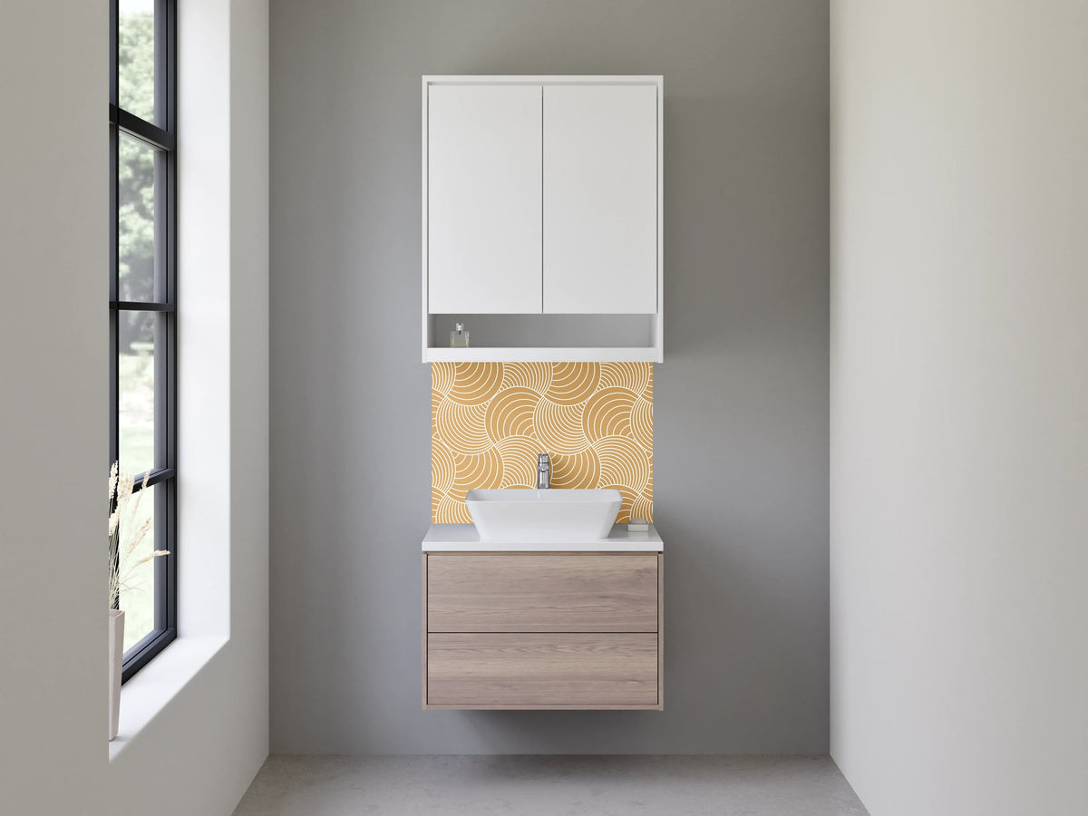Waschbecken-Rückwand - Japanisches Wellenmuster Beige Modern