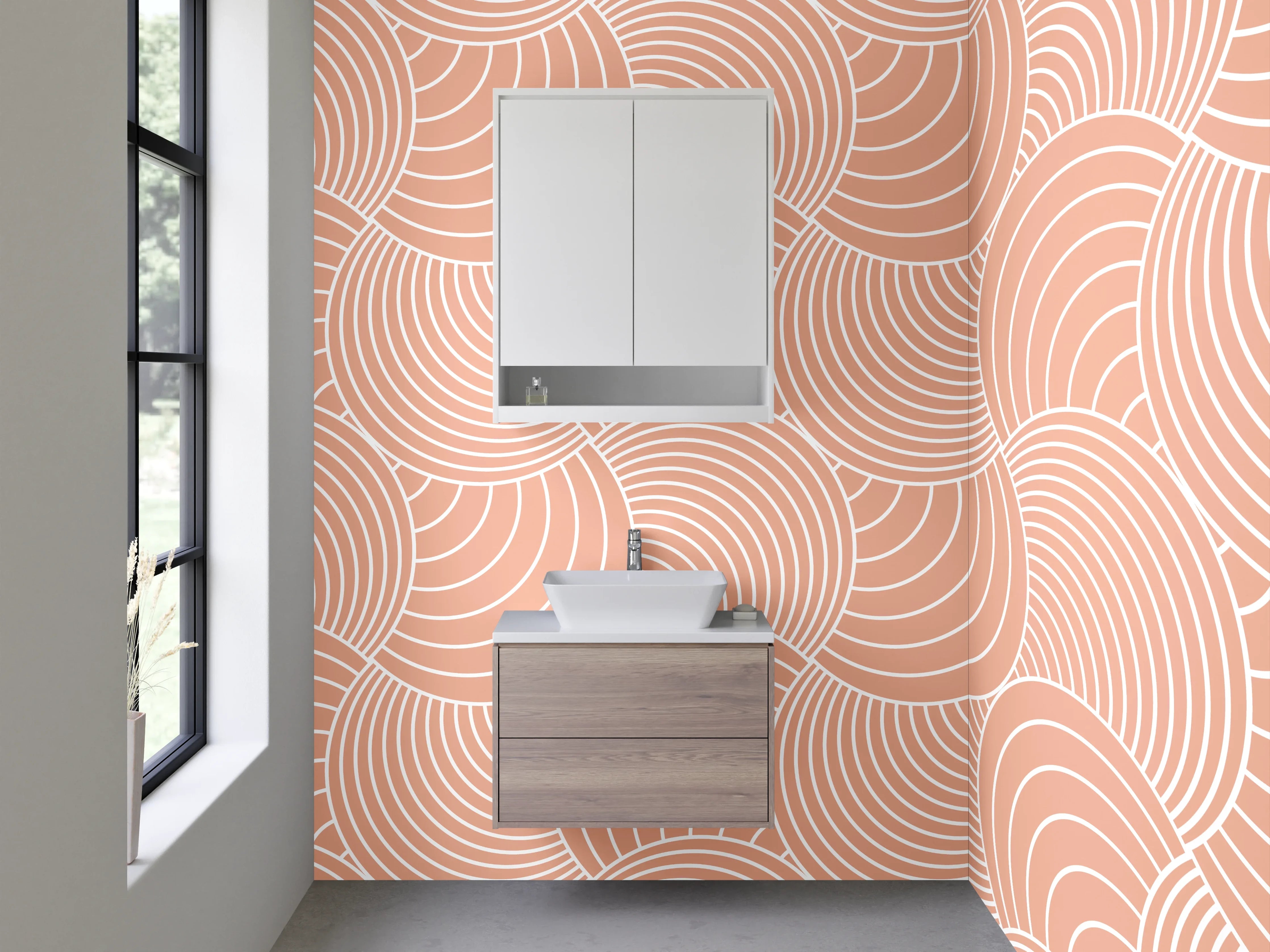 Waschbecken-Rückwand - Japanisches Wellenmuster Rosa Beige