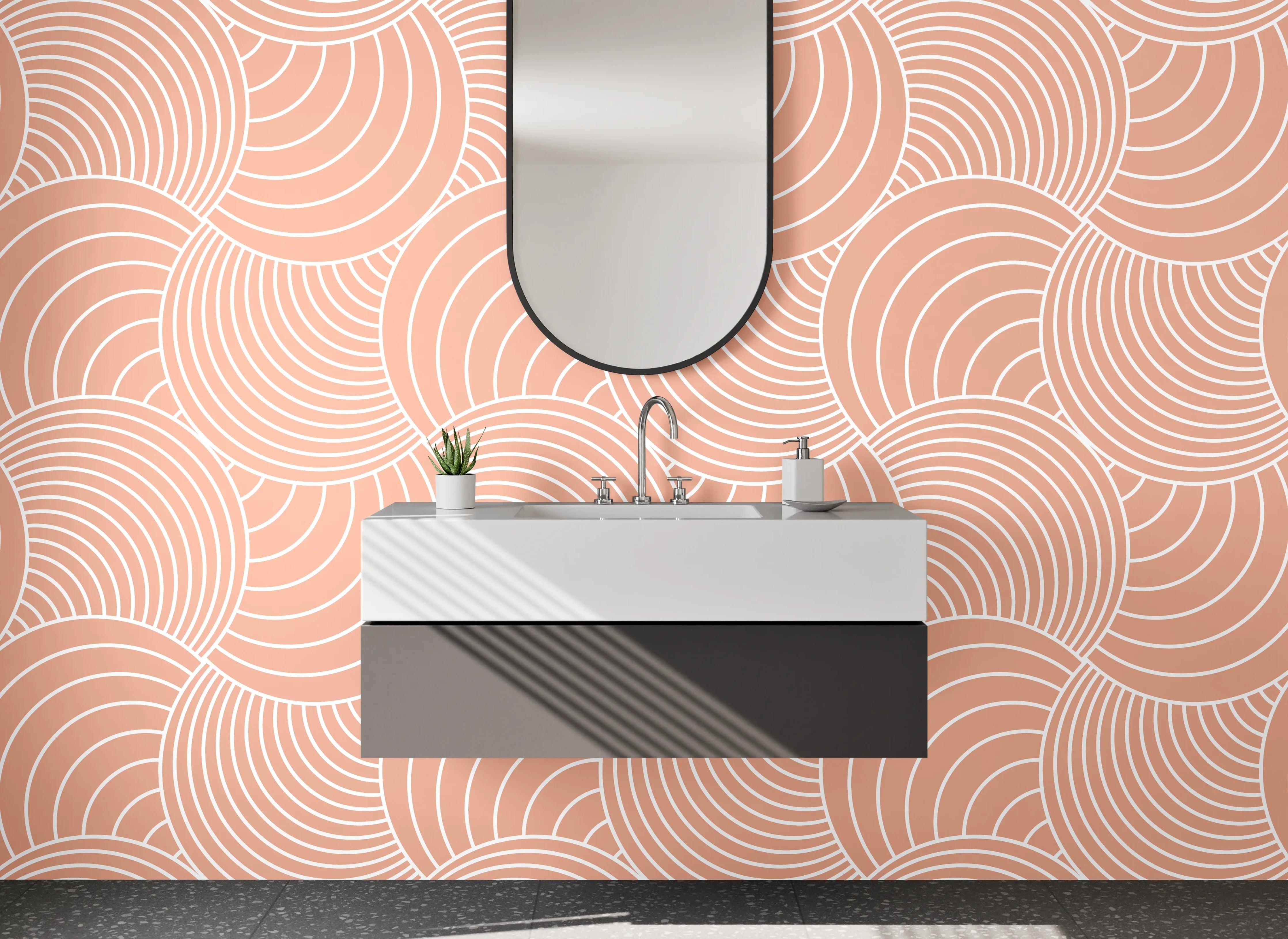 Waschbecken-Rückwand - Japanisches Wellenmuster Rosa Beige