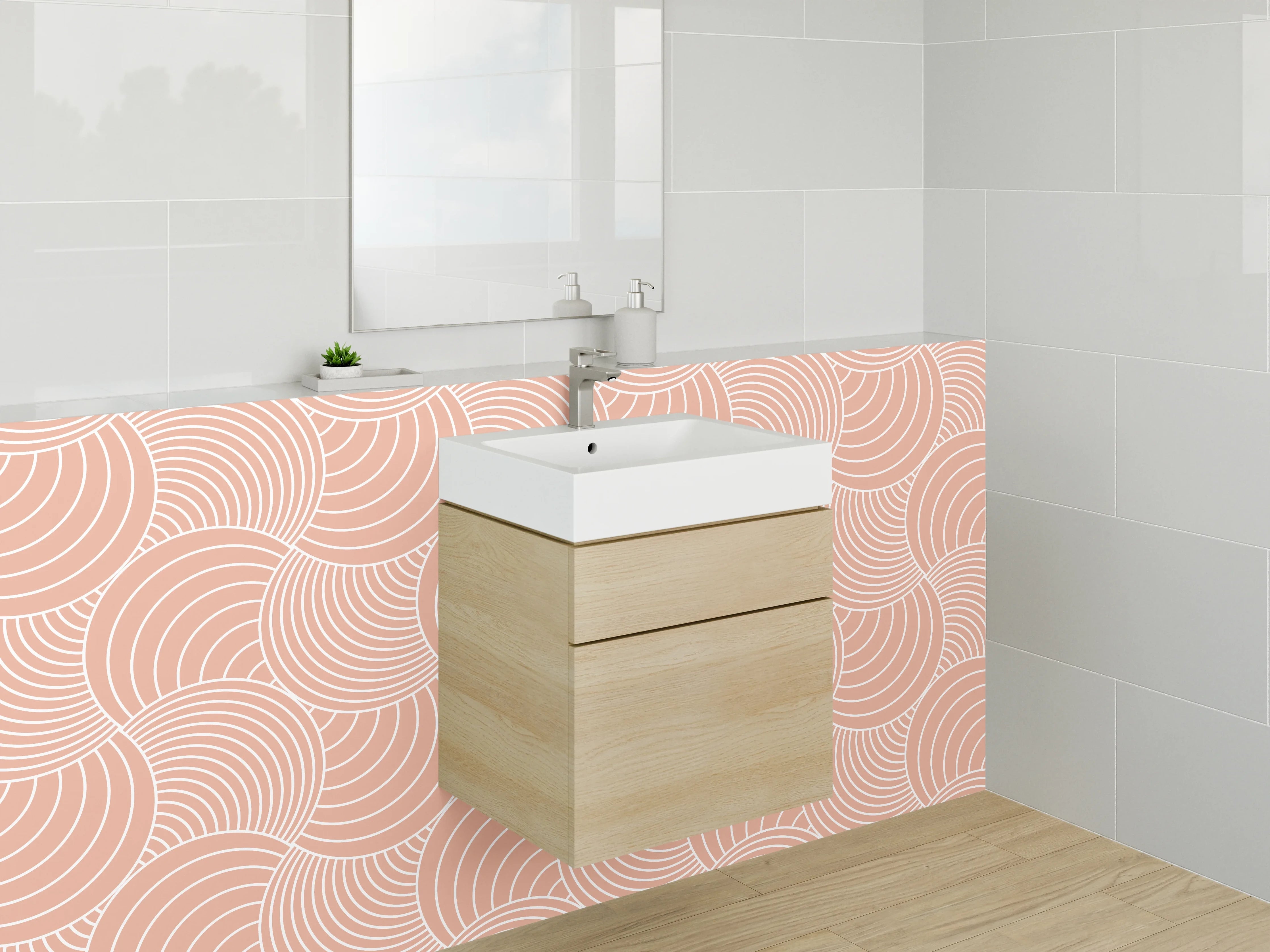 Waschbecken-Rückwand - Japanisches Wellenmuster Rosa Beige