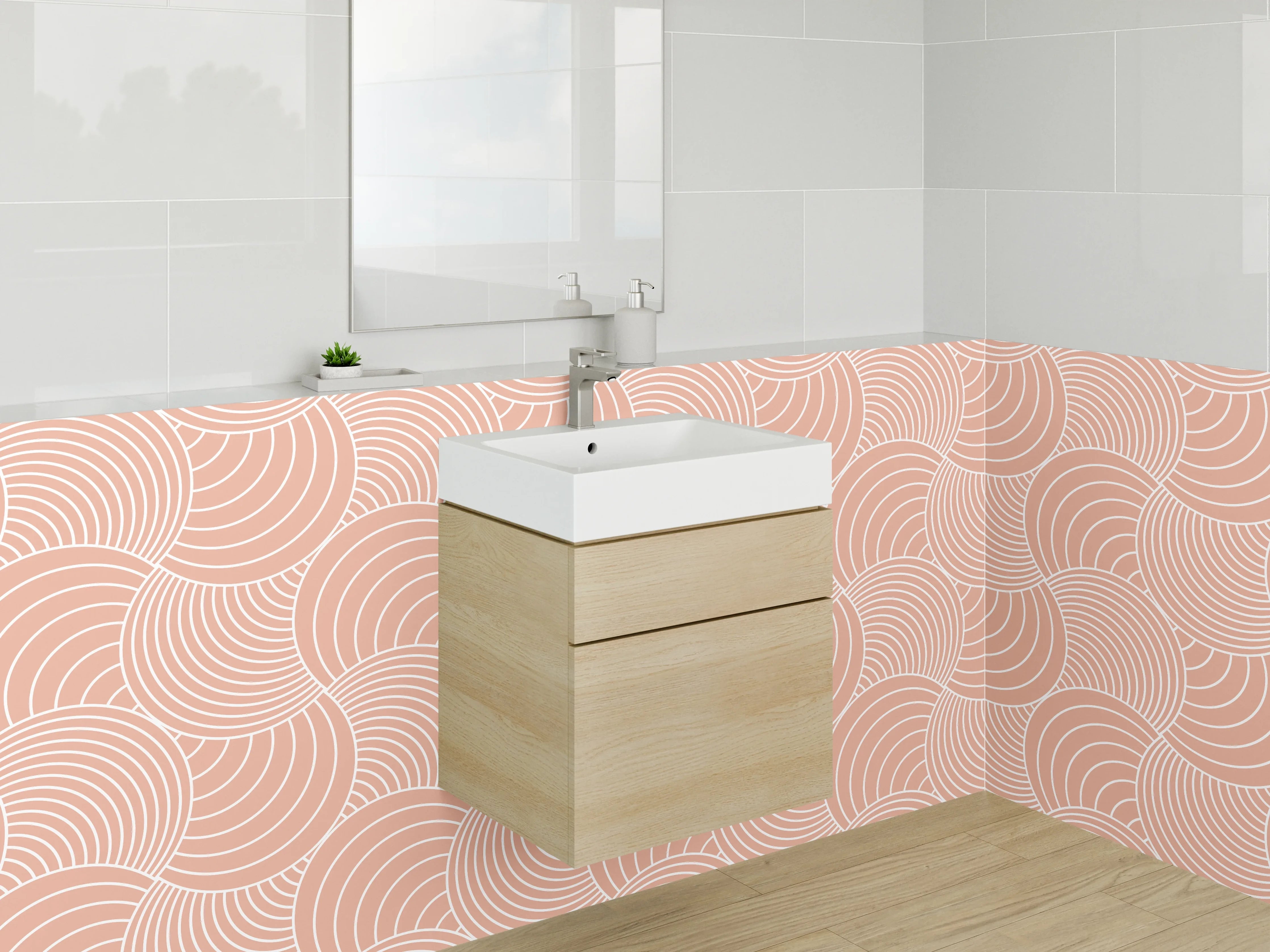 Waschbecken-Rückwand - Japanisches Wellenmuster Rosa Beige